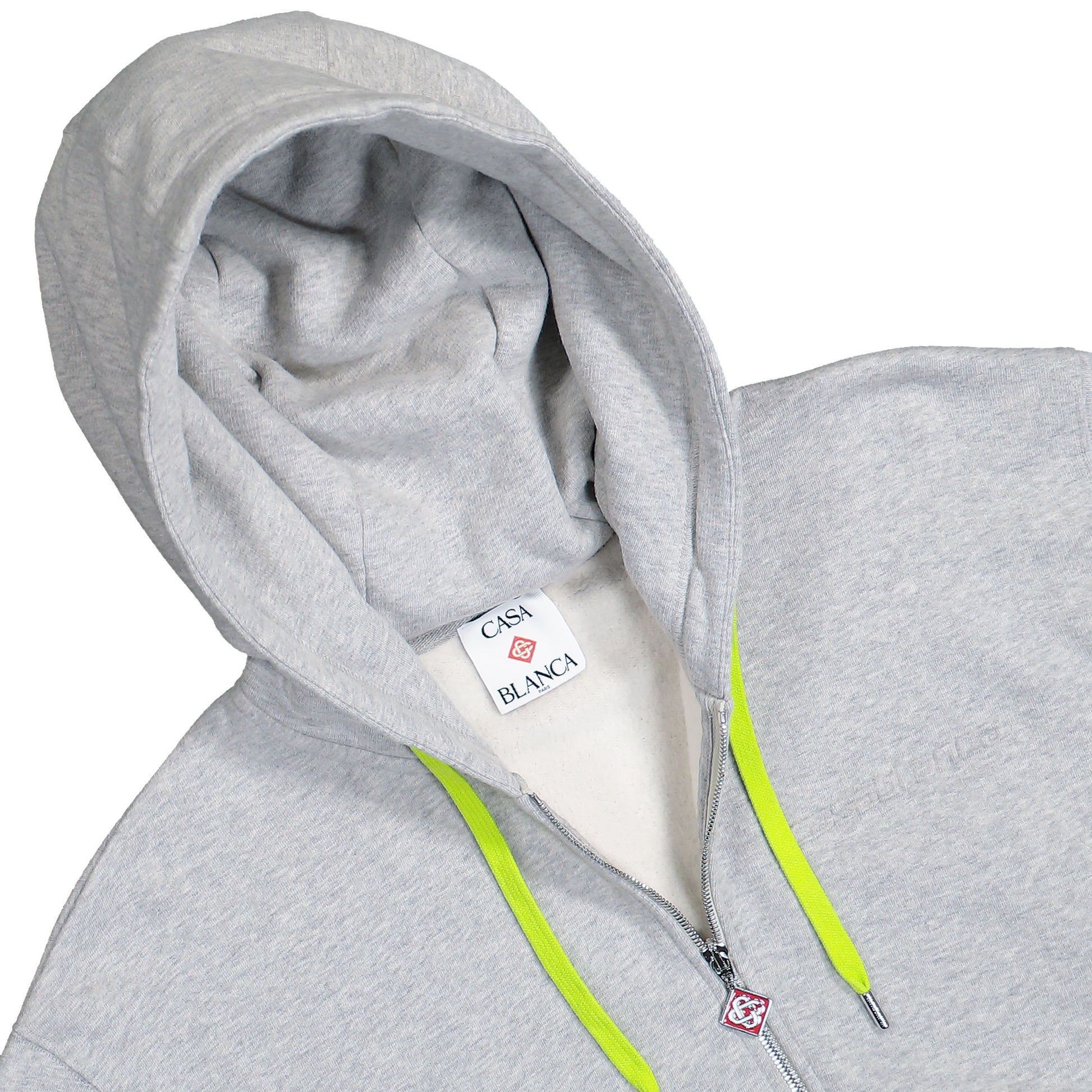 Casablanca Cashmere Blend Zip-Up Hooded Sweatshirt Preloved Blue / Dark Brown / Grey Five Hoodies M-SP26-JTP-458-01  Detail View 3 | GATE
