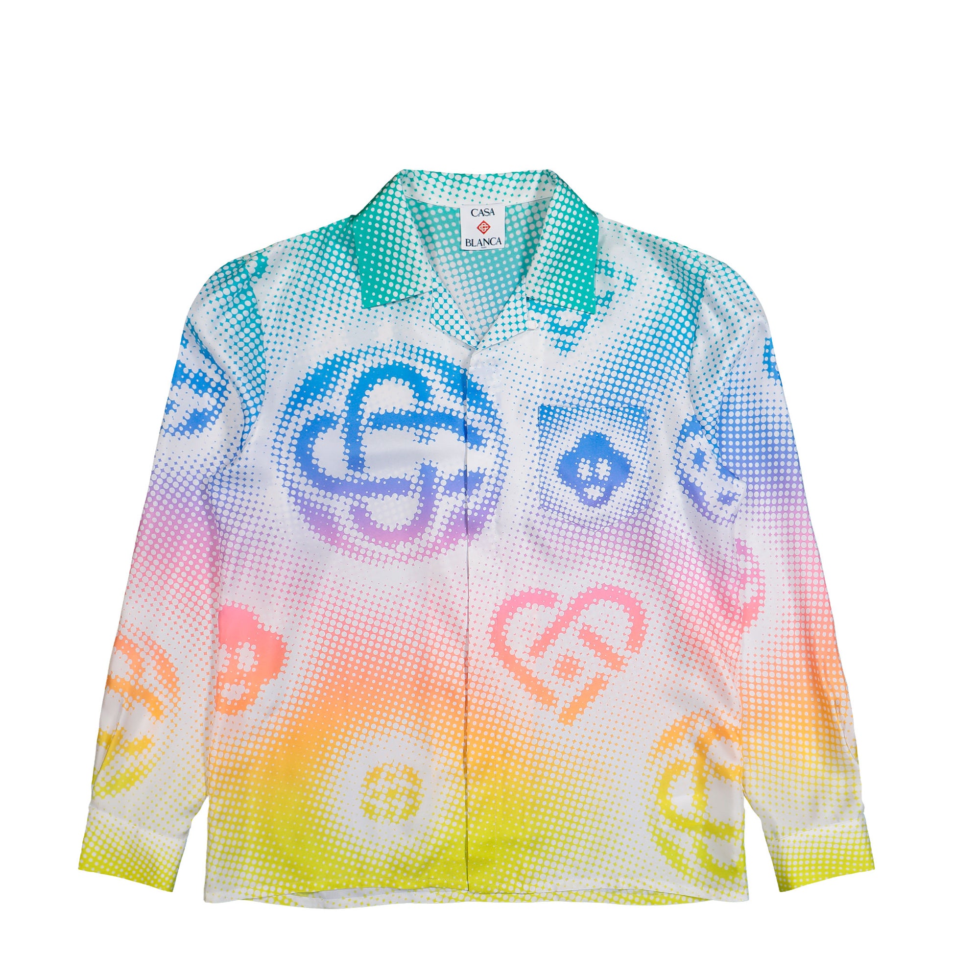 Casablanca Halftone Logo Cuban Collar LS Shirt Halftone Repeats Logo Shirts M-SP26-SH-006-03 Detail View 1 | GATE
