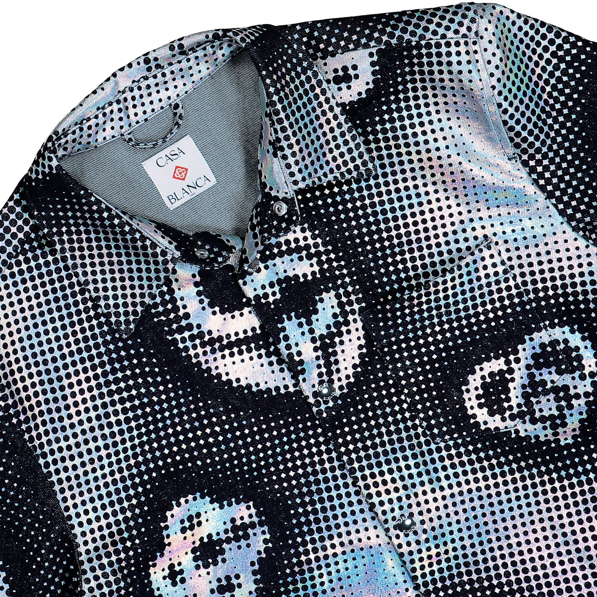 Casablanca Pearlescent Monogram Denim SS Shirt Indigo Monogram Shirts M-SS26-SH-244-01 Detail View 3 | GATE
