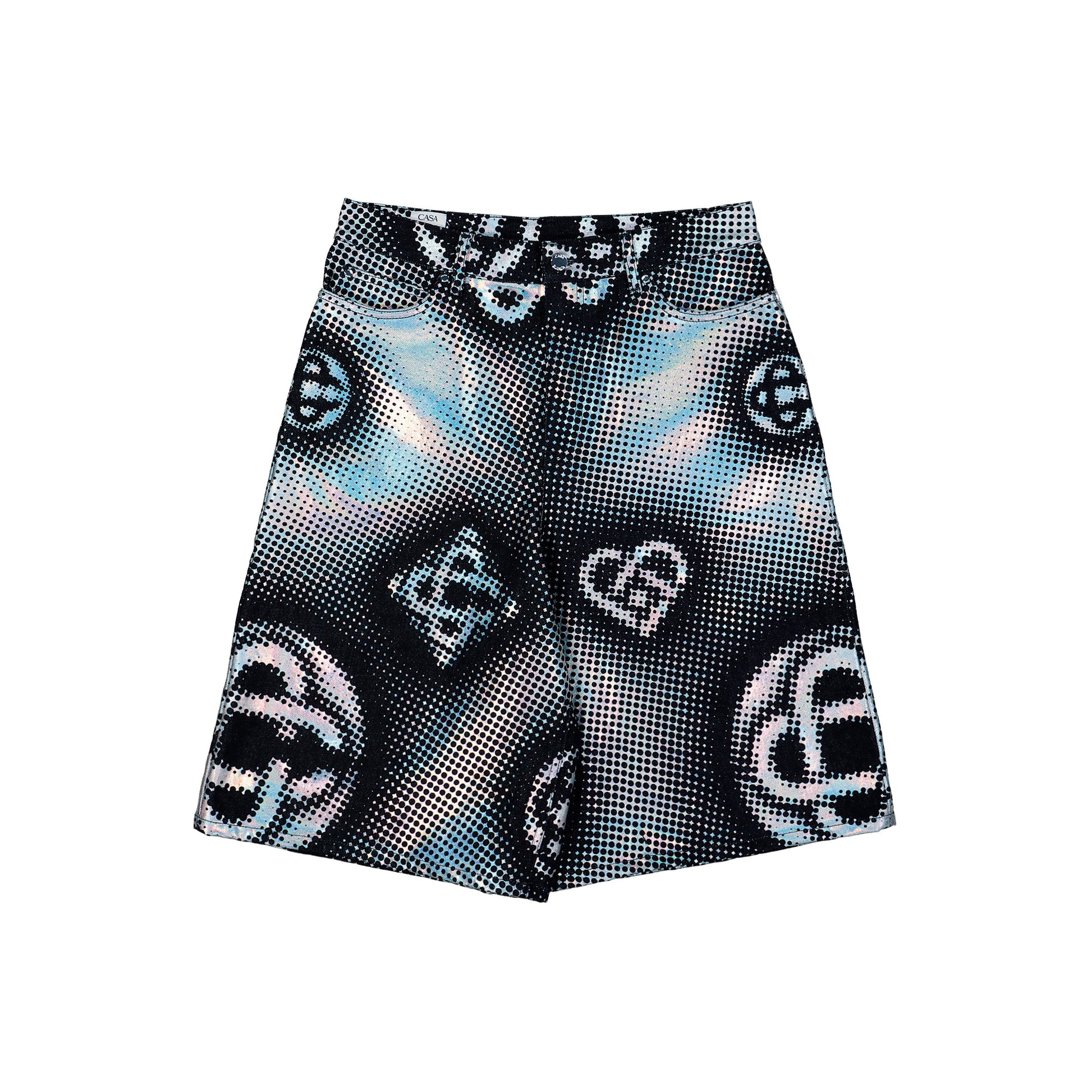 Casablanca Pearlescent Monogram Denim Shorts  Indigo Monogram Shorts M-SS26-TR-425-01 Detail View 1 | GATE
