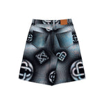 Casablanca Pearlescent Monogram Denim Shorts  Indigo Monogram Shorts M-SS26-TR-425-01 Detail View 2 | GATE
