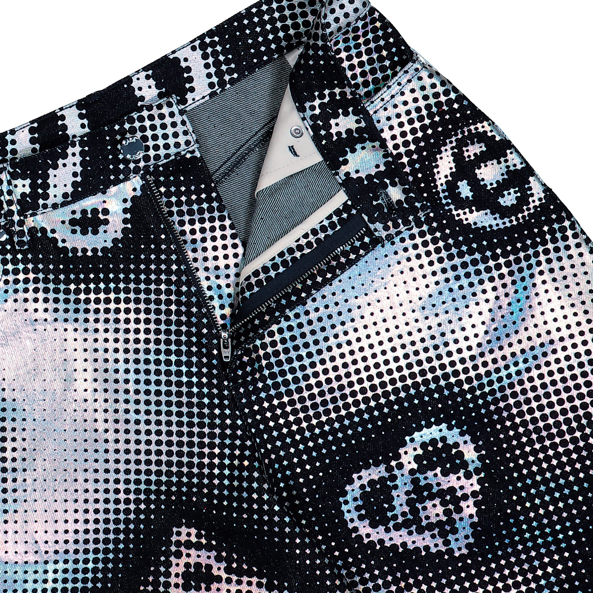 Casablanca Pearlescent Monogram Denim Shorts  Indigo Monogram Shorts M-SS26-TR-425-01 Detail View 4 | GATE
