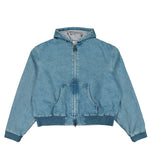 VETEMENTS Hooded Workwear Denim Jacket Blue Jackets ME76DJ061N1 Detail View 1 | GATE
