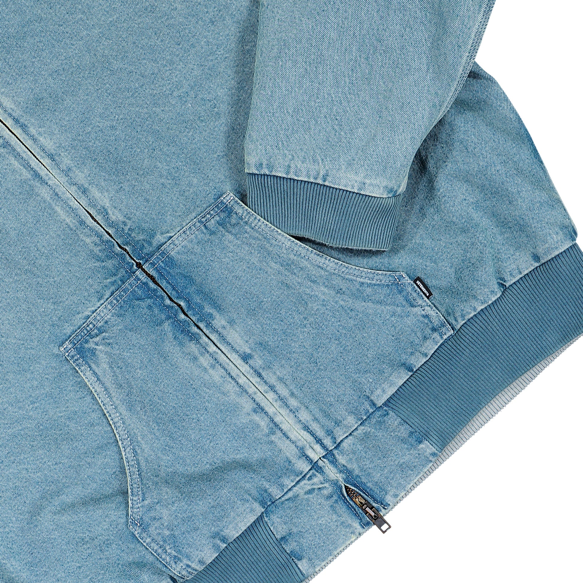VETEMENTS Hooded Workwear Denim Jacket Blue Jackets ME76DJ061N1 Detail View 4 | GATE
