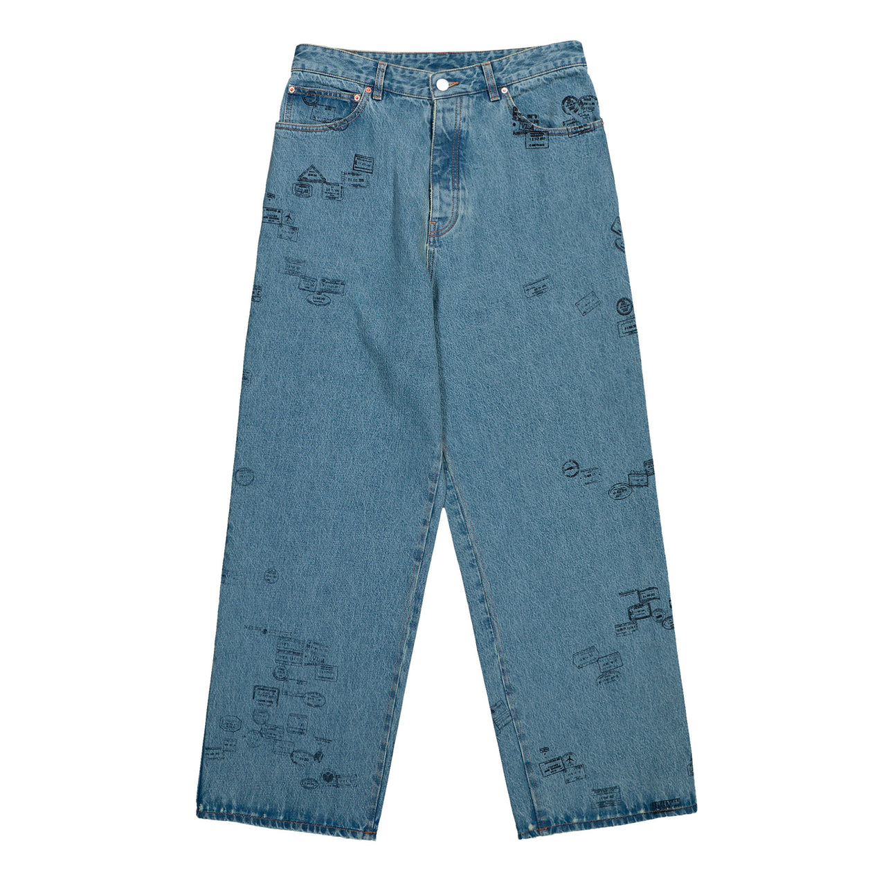 VETEMENTS Passport Stamps Jeans Stamps Blue Denim ME76DP075NP Detail View 1 | GATE
