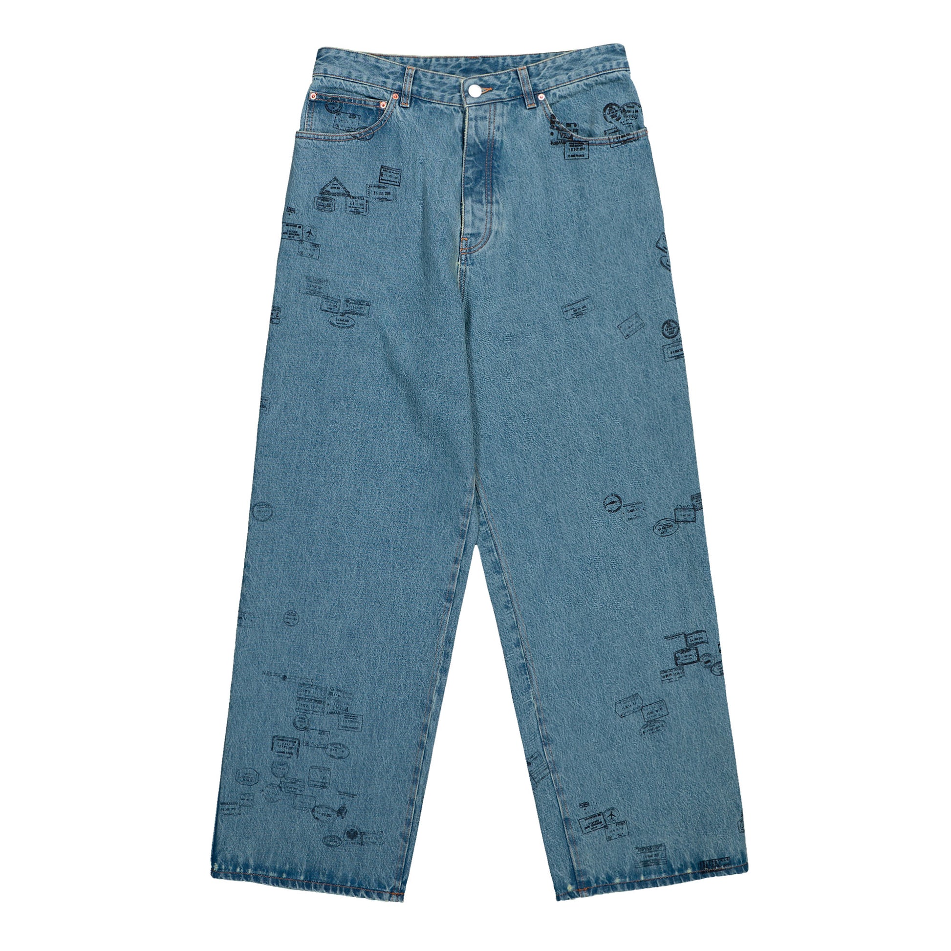 VETEMENTS Passport Stamps Jeans Stamps Blue Denim ME76DP075NP Detail View 1 | GATE
