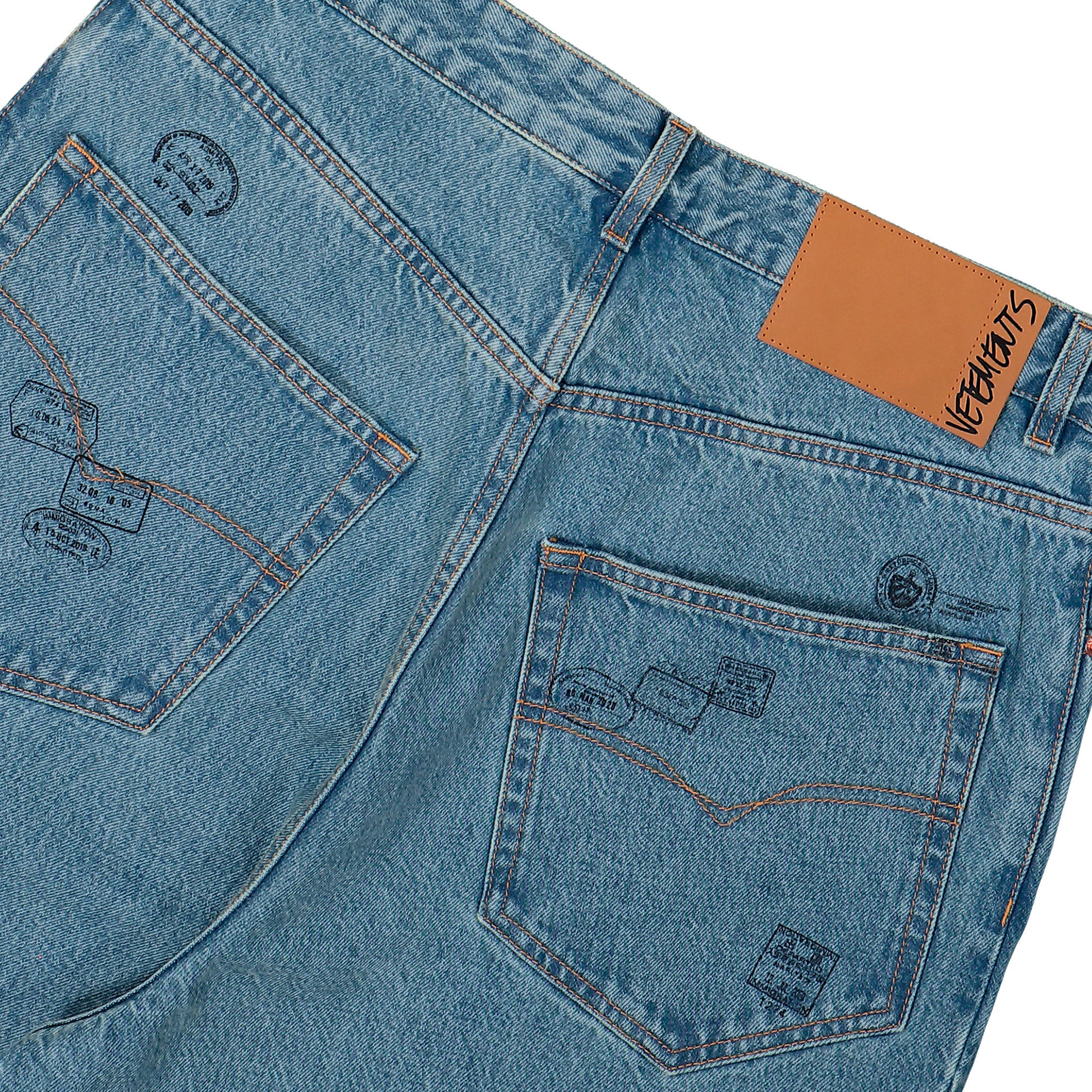VETEMENTS Passport Stamps Jeans Stamps Blue Denim ME76DP075NP Detail View 5 | GATE
