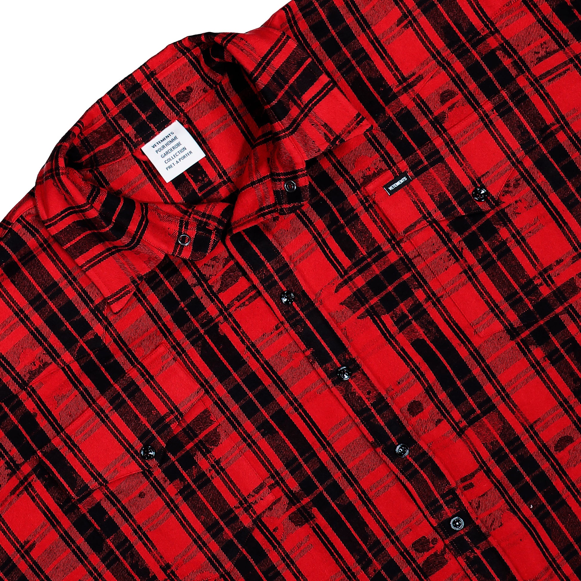 VETEMENTS Cowboy Flannel Shirt Red / Black Check Shirts ME76FS055RB Detail View 3 | GATE
