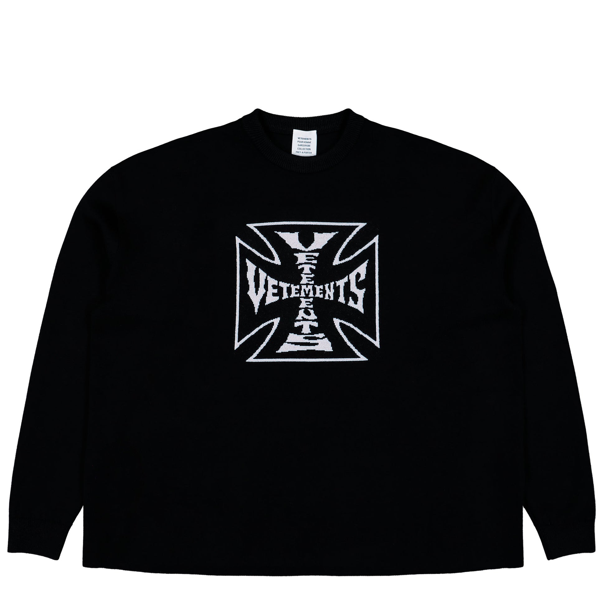 VETEMENTS Double Biker Cross Logo Sweater Black Sweatshirts ME76KN099B Detail View 1 | GATE
