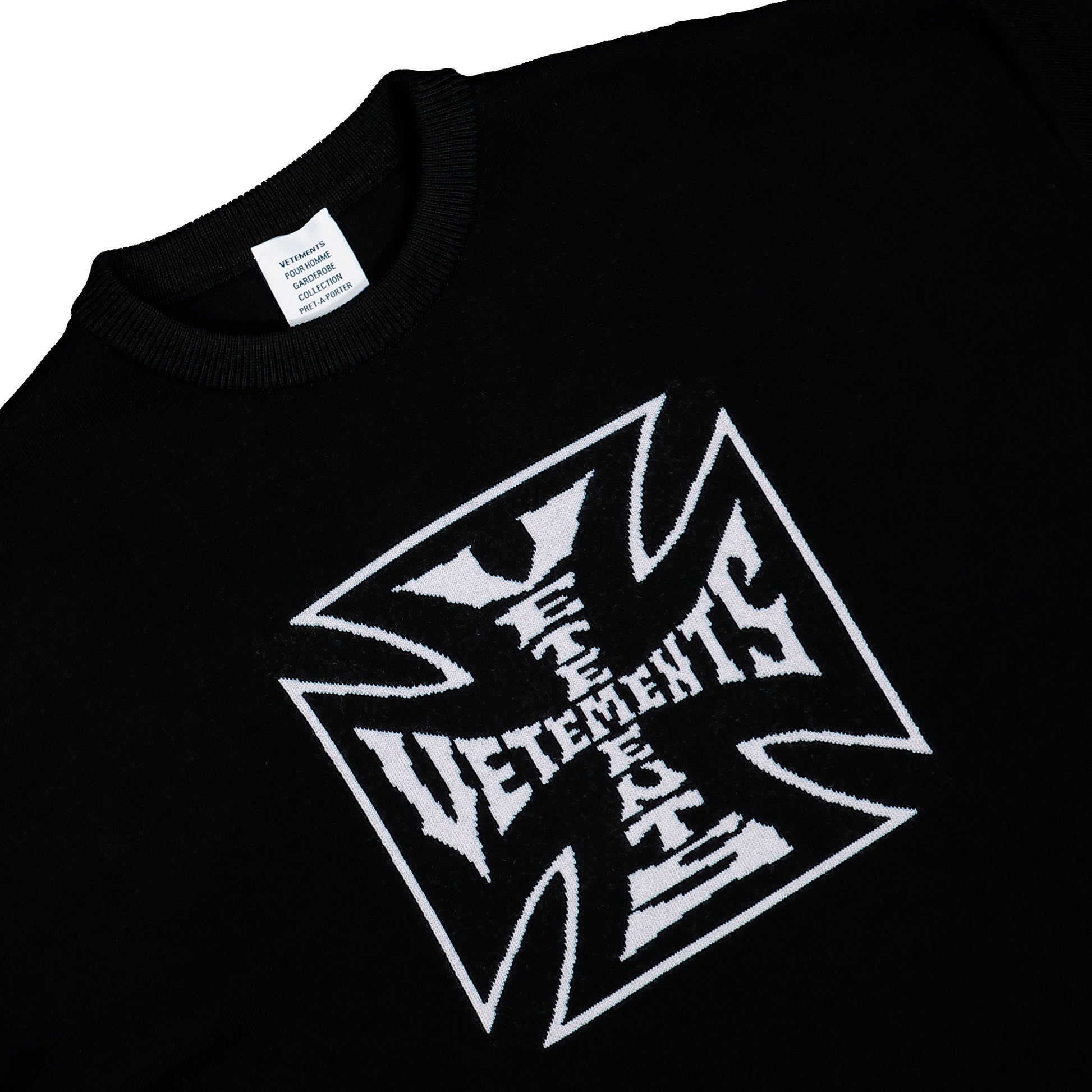 VETEMENTS Double Biker Cross Logo Sweater Black Sweatshirts ME76KN099B Detail View 3 | GATE
