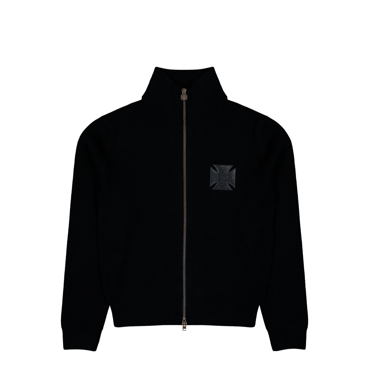 VETEMENTS Leather Cross Zip-Up Sweater Black Sweatshirts ME76KN104B Detail View 1 | GATE