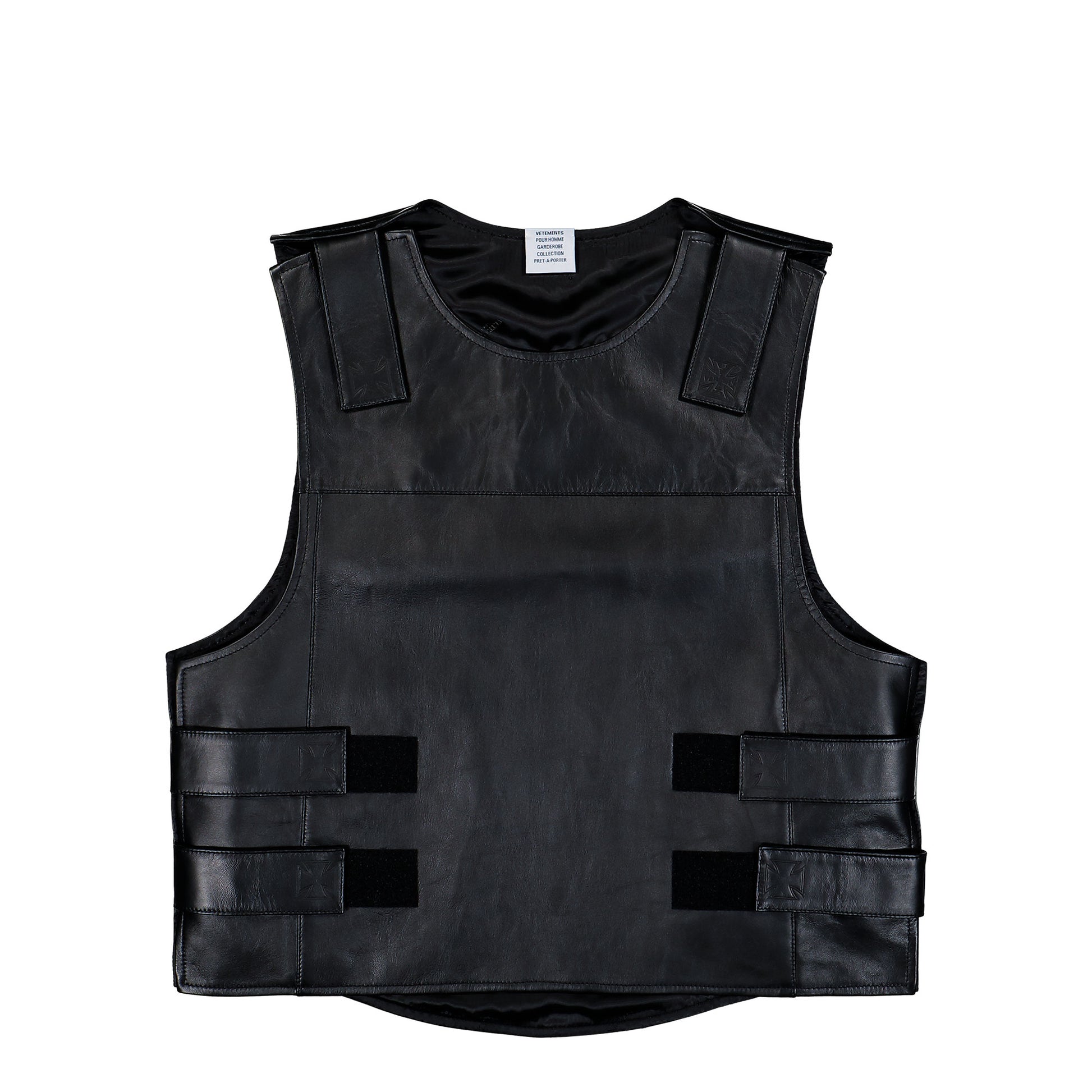 VETEMENTS Leather Velcro Vest Black Vests ME76LV016B Detail View 1 | GATE
