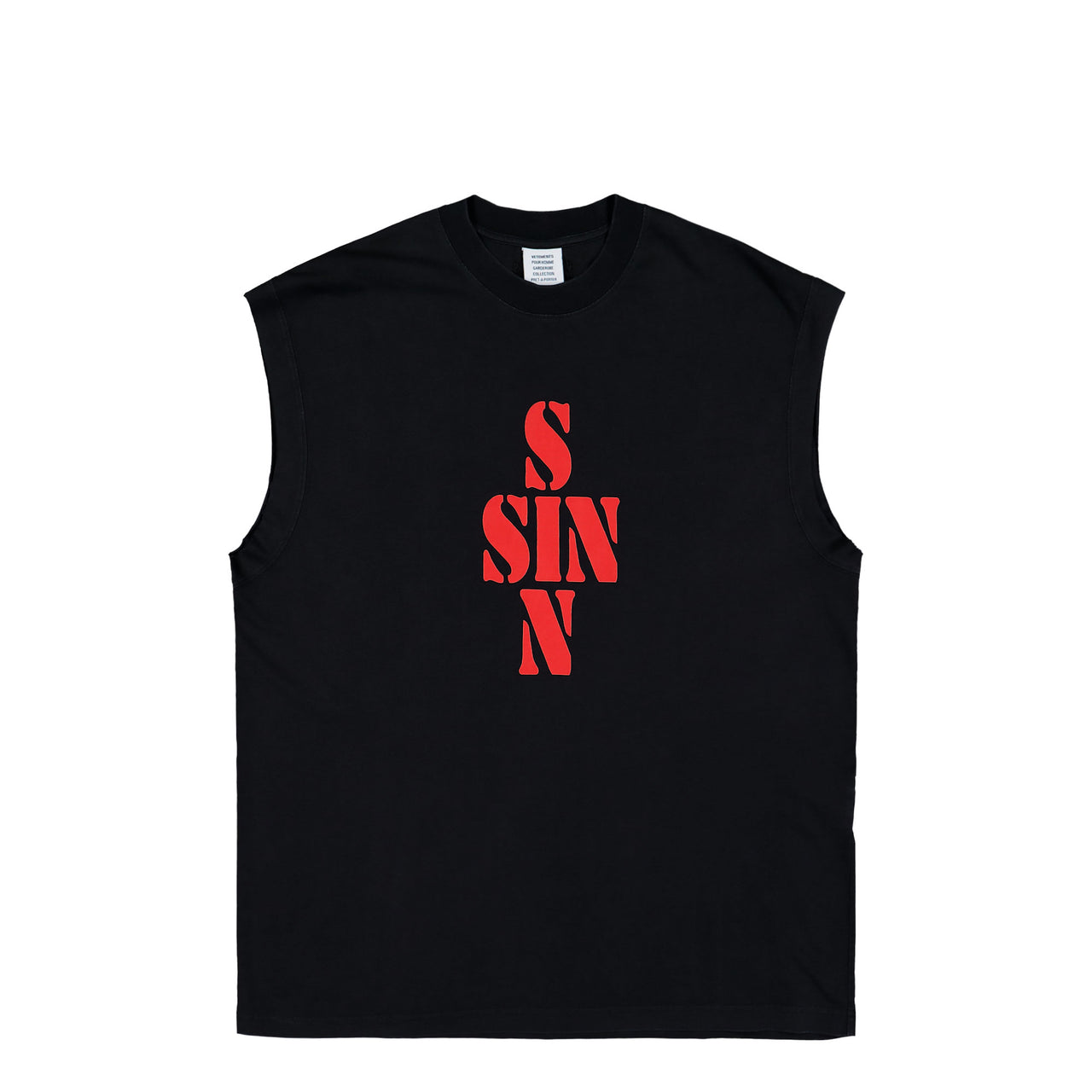 VETEMENTS Sin Sleeveless T-Shirt Black T-Shirts ME76TR197B Detail View 1 | GATE