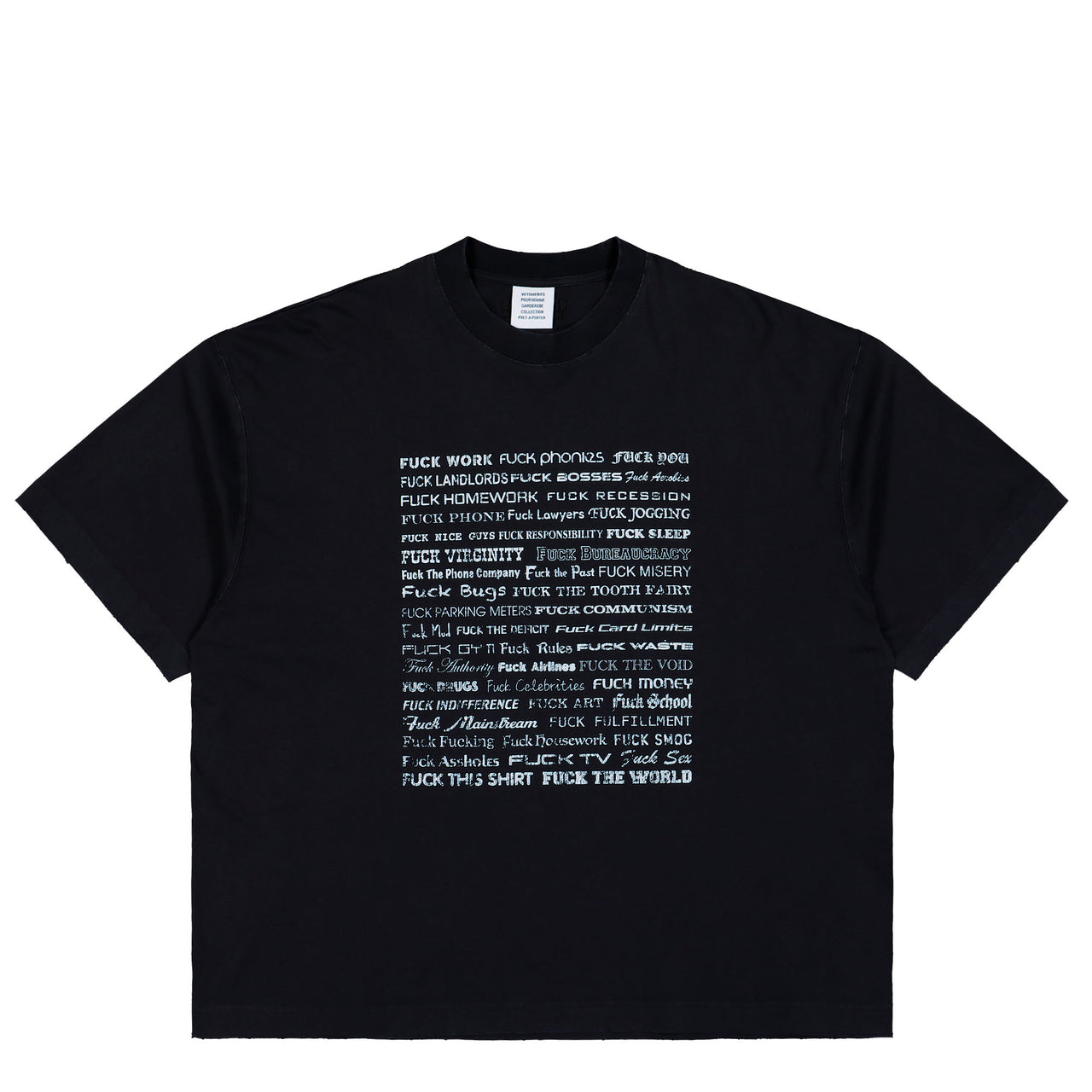 VETEMENTS Fuck Everything T-Shirt Washed-Out Black T-Shirts ME76TR212BX Detail View 1 | GATE