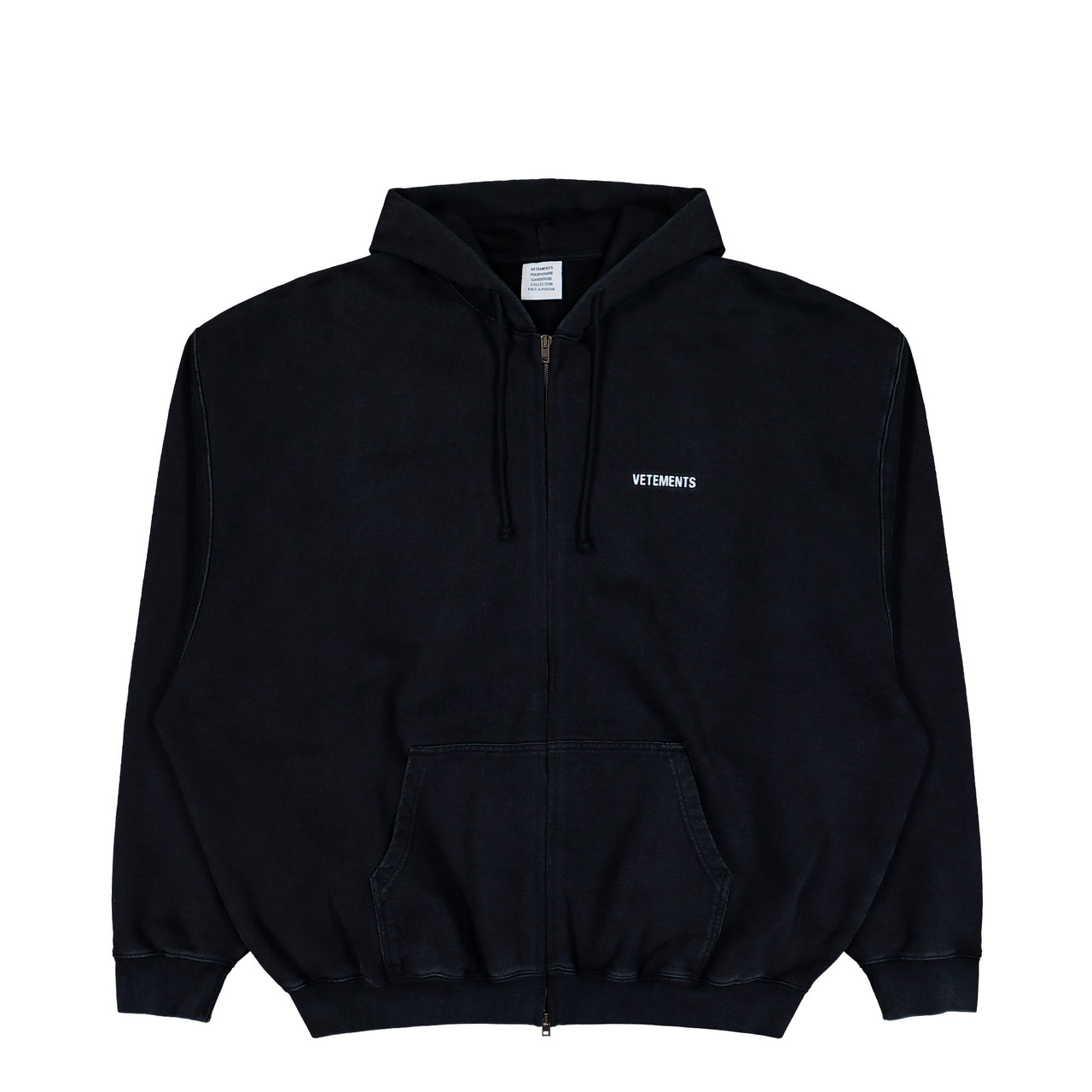 VETEMENTS Iconic Logo Zip-Up Hoodie Black Hoodies ME76ZU136B Detail View 1 | GATE