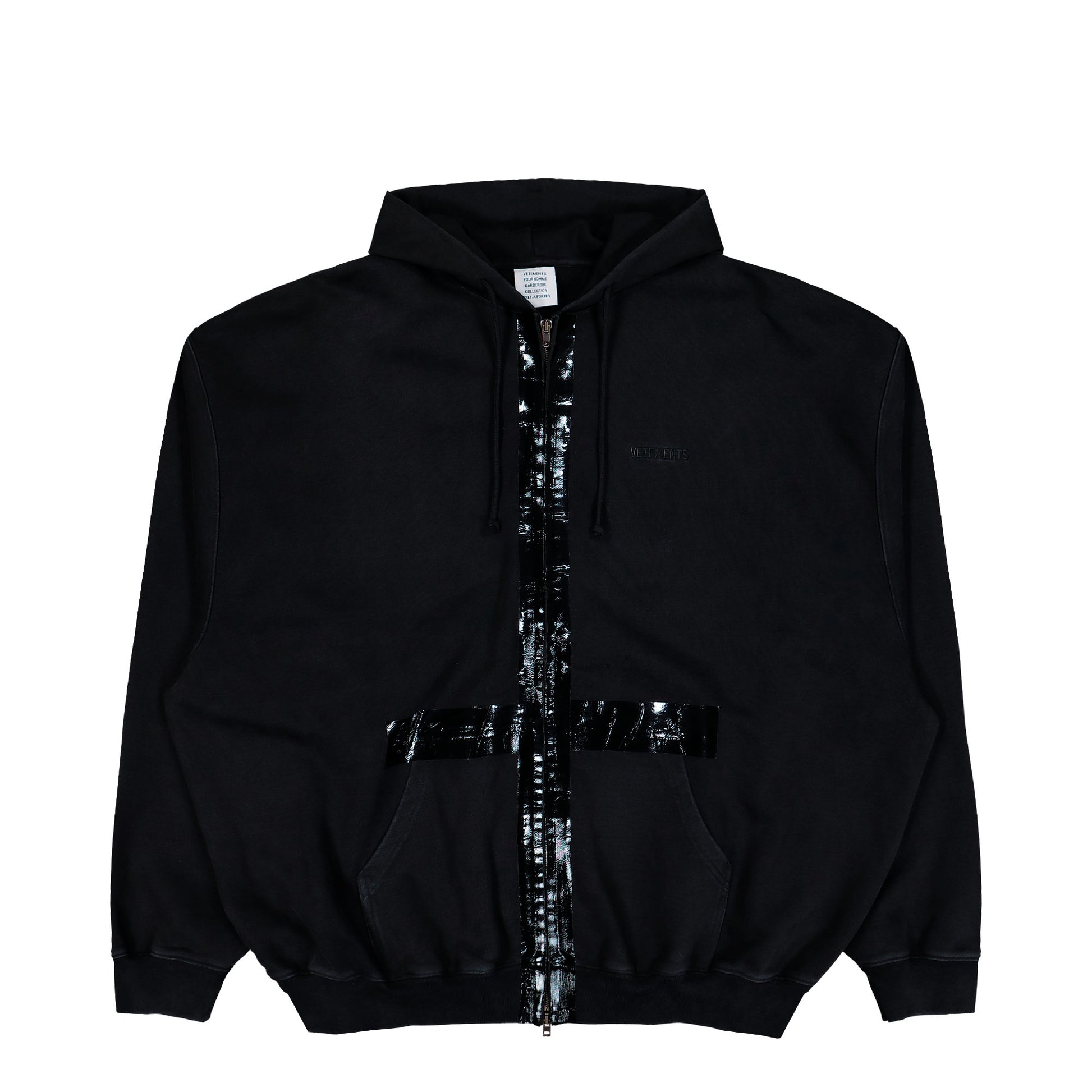 VETEMENTS Taped Zip-Up Hoodie Black Hoodies ME76ZU142B Detail View 1 | GATE