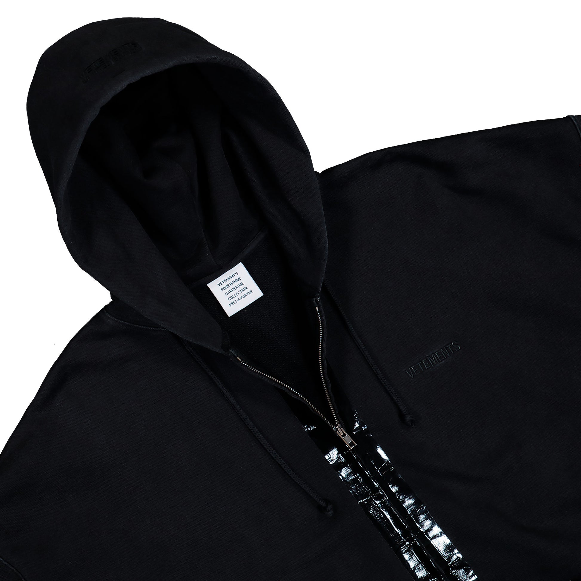 VETEMENTS Taped Zip-Up Hoodie Black Hoodies ME76ZU142B Detail View 3 | GATE