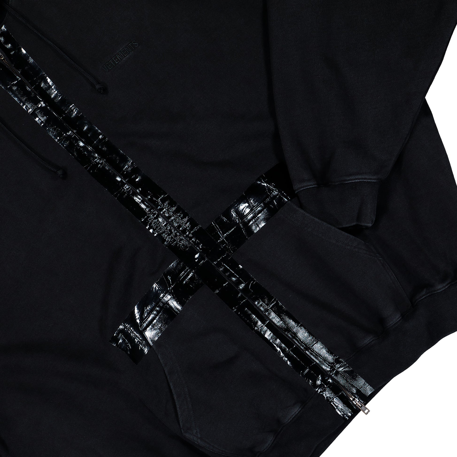VETEMENTS Taped Zip-Up Hoodie Black Hoodies ME76ZU142B Detail View 4 | GATE