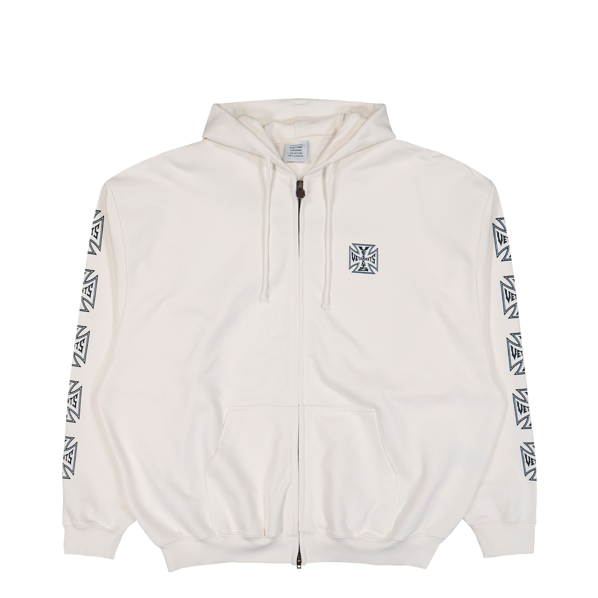 VETEMENTS Biker Cross Sleeves Zip-Up Hoodie Vanilla Hoodies ME76ZU167V Detail View 1 | GATE