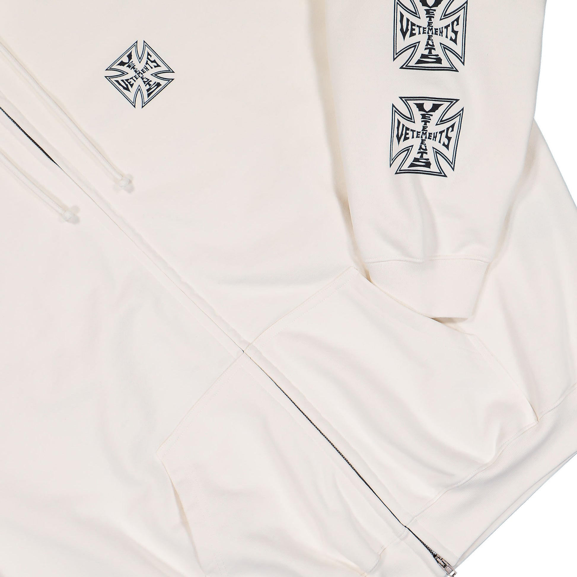 VETEMENTS Biker Cross Sleeves Zip-Up Hoodie Vanilla Hoodies ME76ZU167V Detail View 4 | GATE