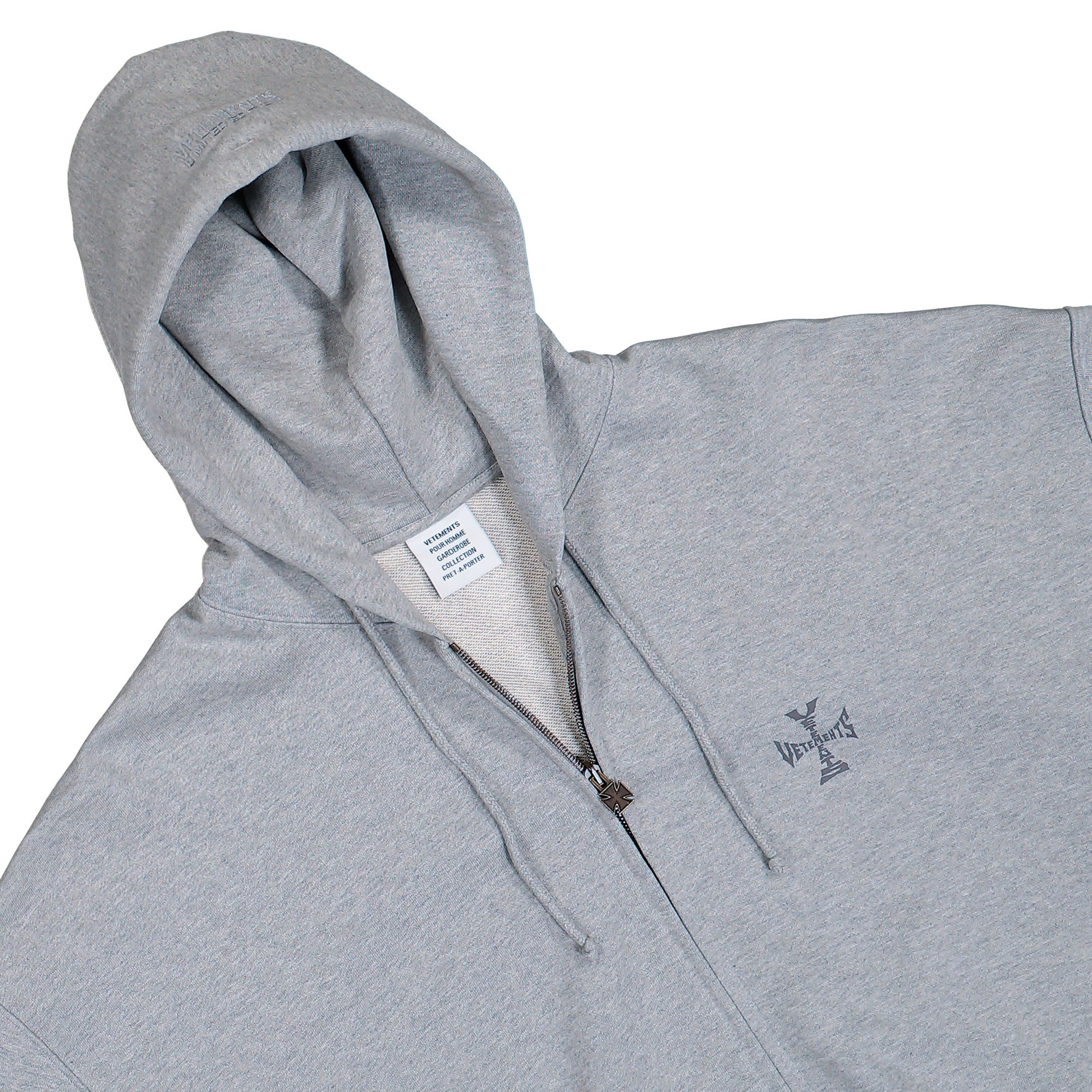 VETEMENTS Biker Cross Sleeves Zip-Up Hoodie Grey Melange Hoodies ME76ZU180G Detail View 3 | GATE