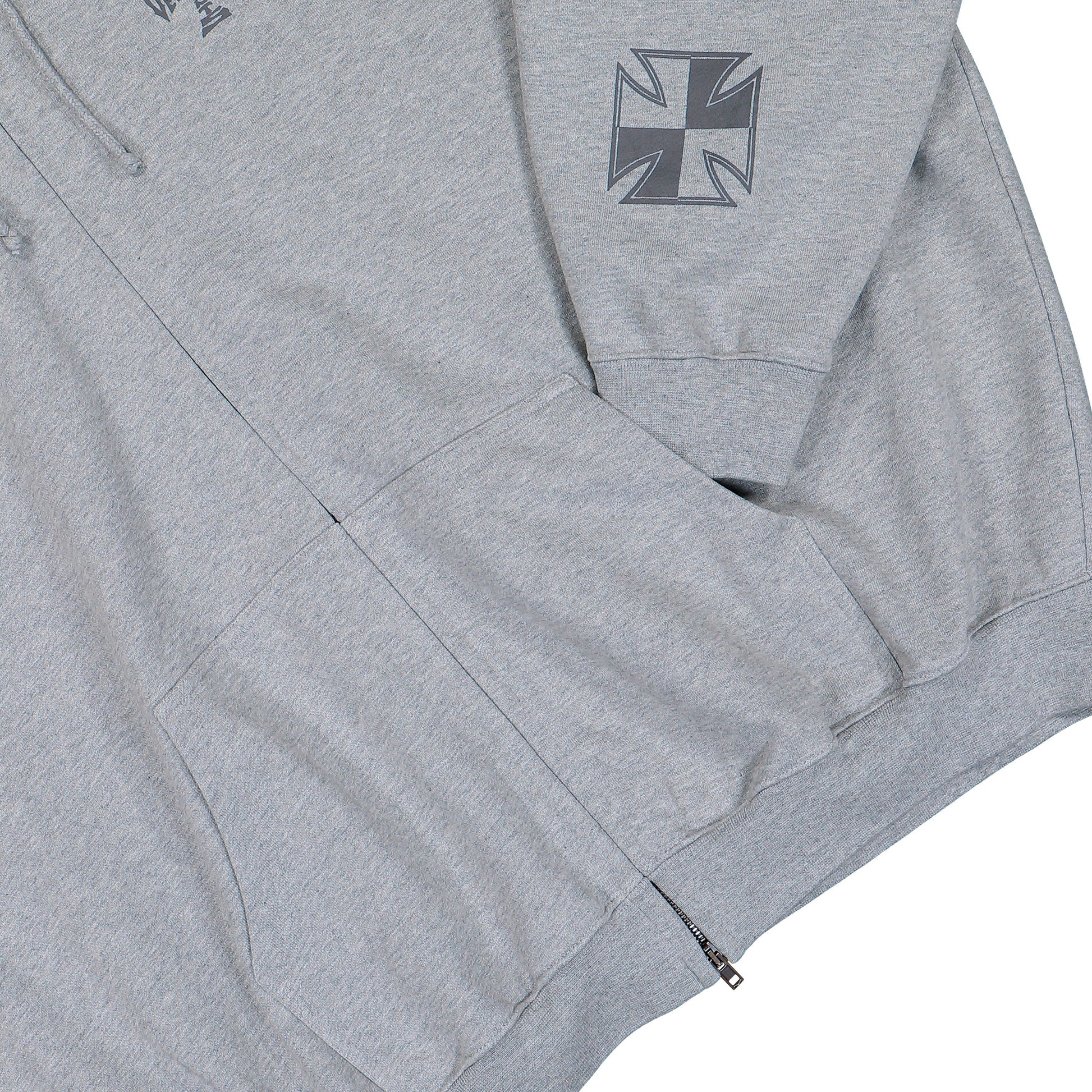VETEMENTS Biker Cross Sleeves Zip-Up Hoodie Grey Melange Hoodies ME76ZU180G Detail View 4 | GATE