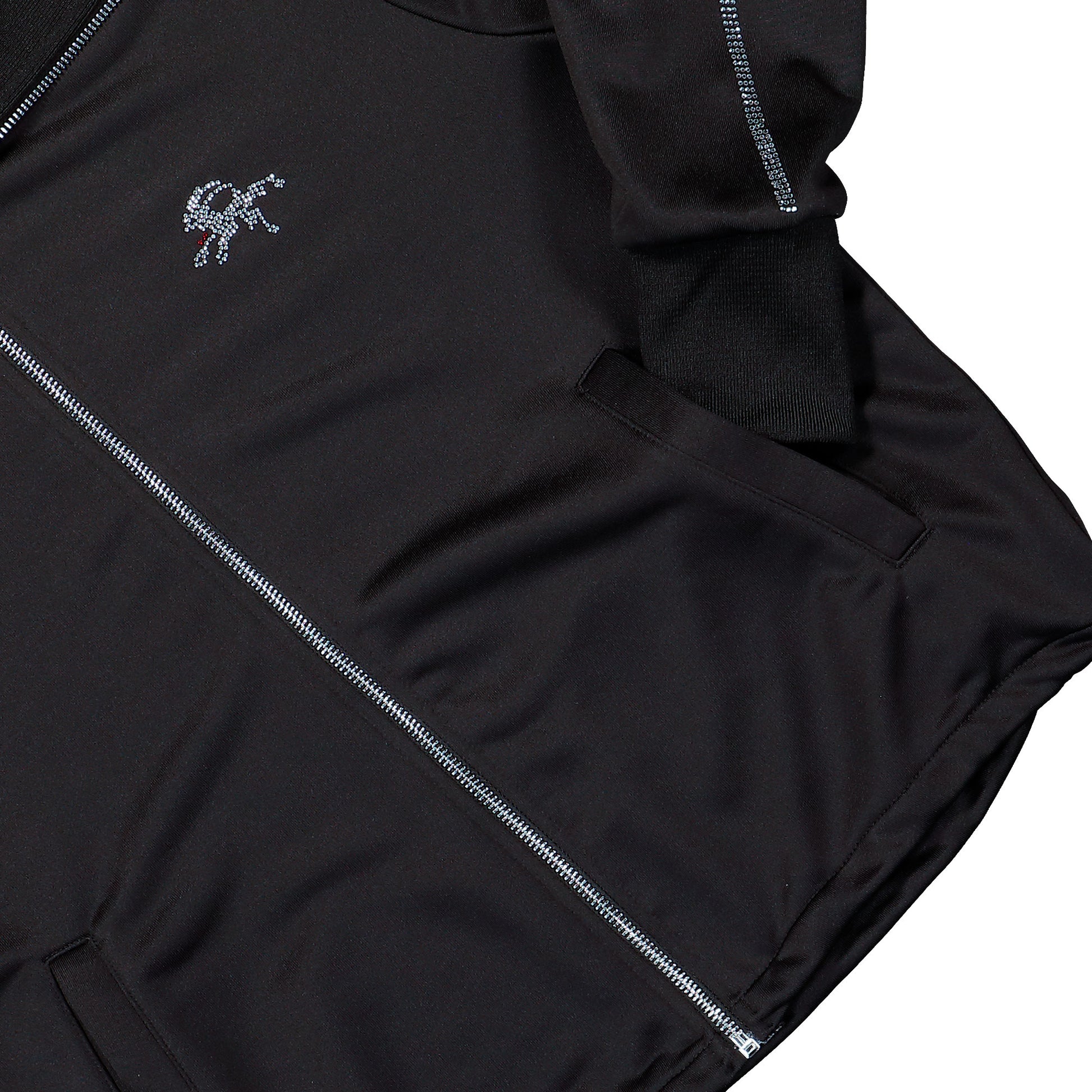 Prototypes Mens Rhinestone Track Jacket Black Tracksuit Top PT09SW01MWBK Detail View 4 | GATE
