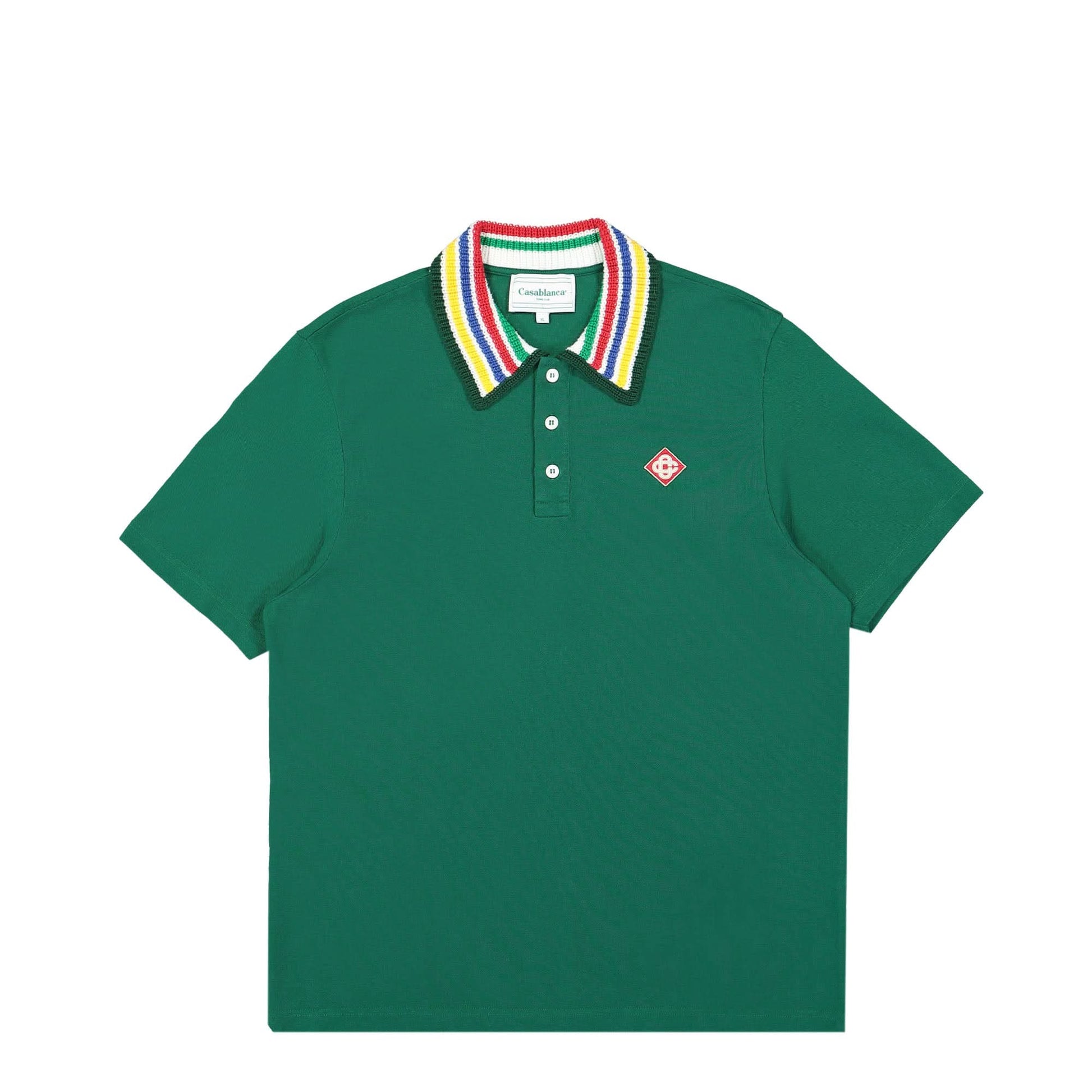 Casablanca Primary Stripe Knit Collar Classic Polo Green Detail view 1 | Gate