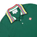 Casablanca Primary Stripe Knit Collar Classic Polo Green Detail view 3 | Gate