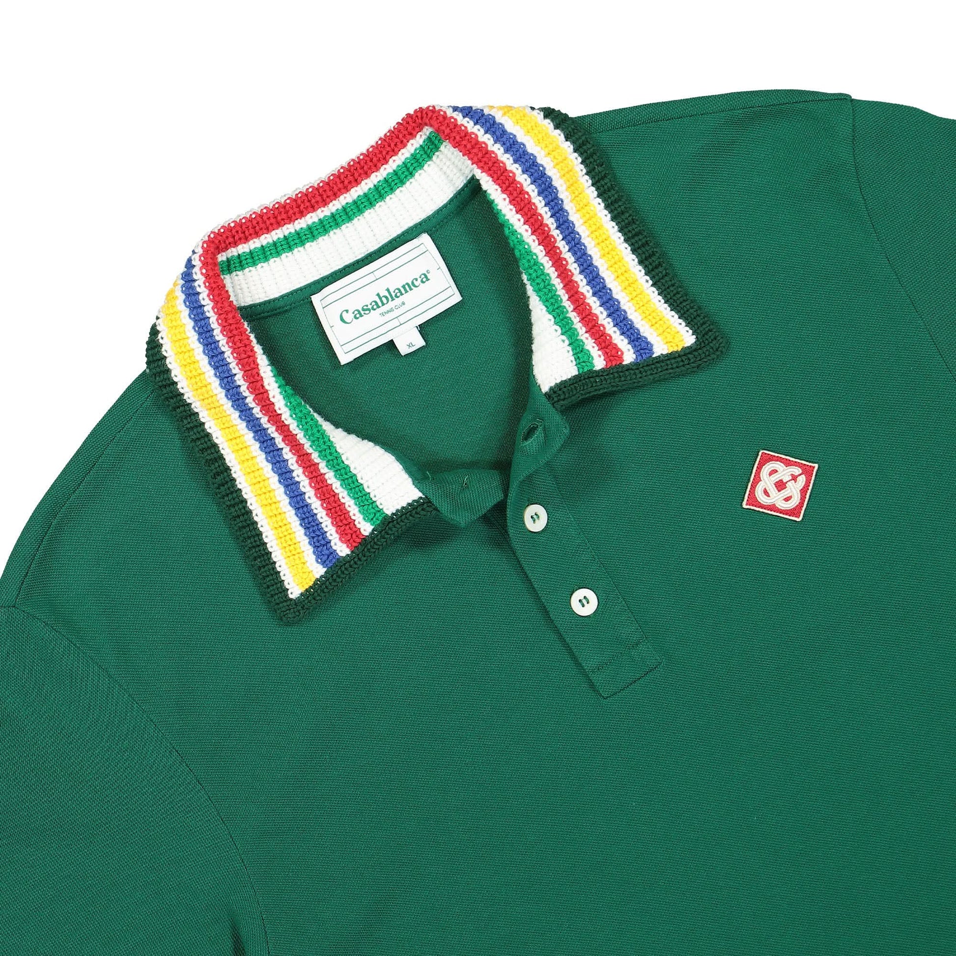 Casablanca Primary Stripe Knit Collar Classic Polo Green Detail view 3 | Gate