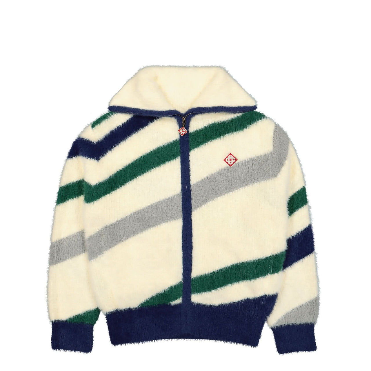Furry Striped Zip Up Jumper