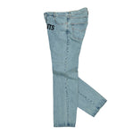 VETEMENTS Embroidered Logo O-Leg Jeans Vintage Blue Denim MH27DJ079LB Detail View 3 | GATE