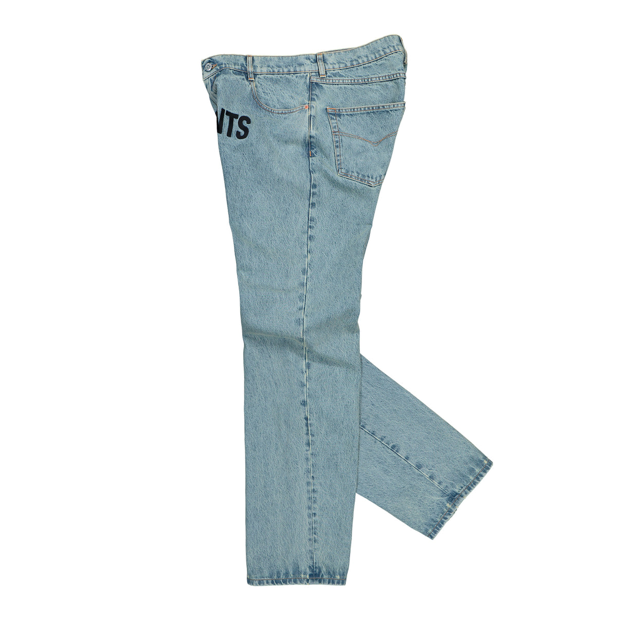 VETEMENTS Embroidered Logo O-Leg Jeans Vintage Blue Denim MH27DJ079LB Detail View 3 | GATE