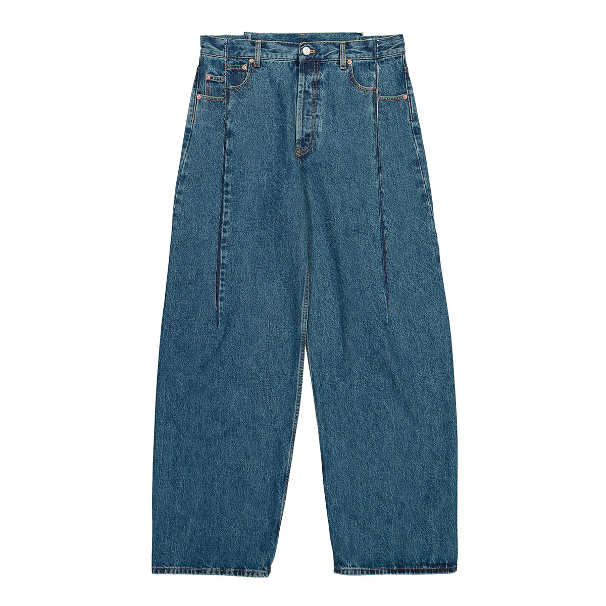 VETEMENTS Pinched Cut-Up Jeans Mid Blue Denim MH27DJ085BL Detail View 1 | GATE