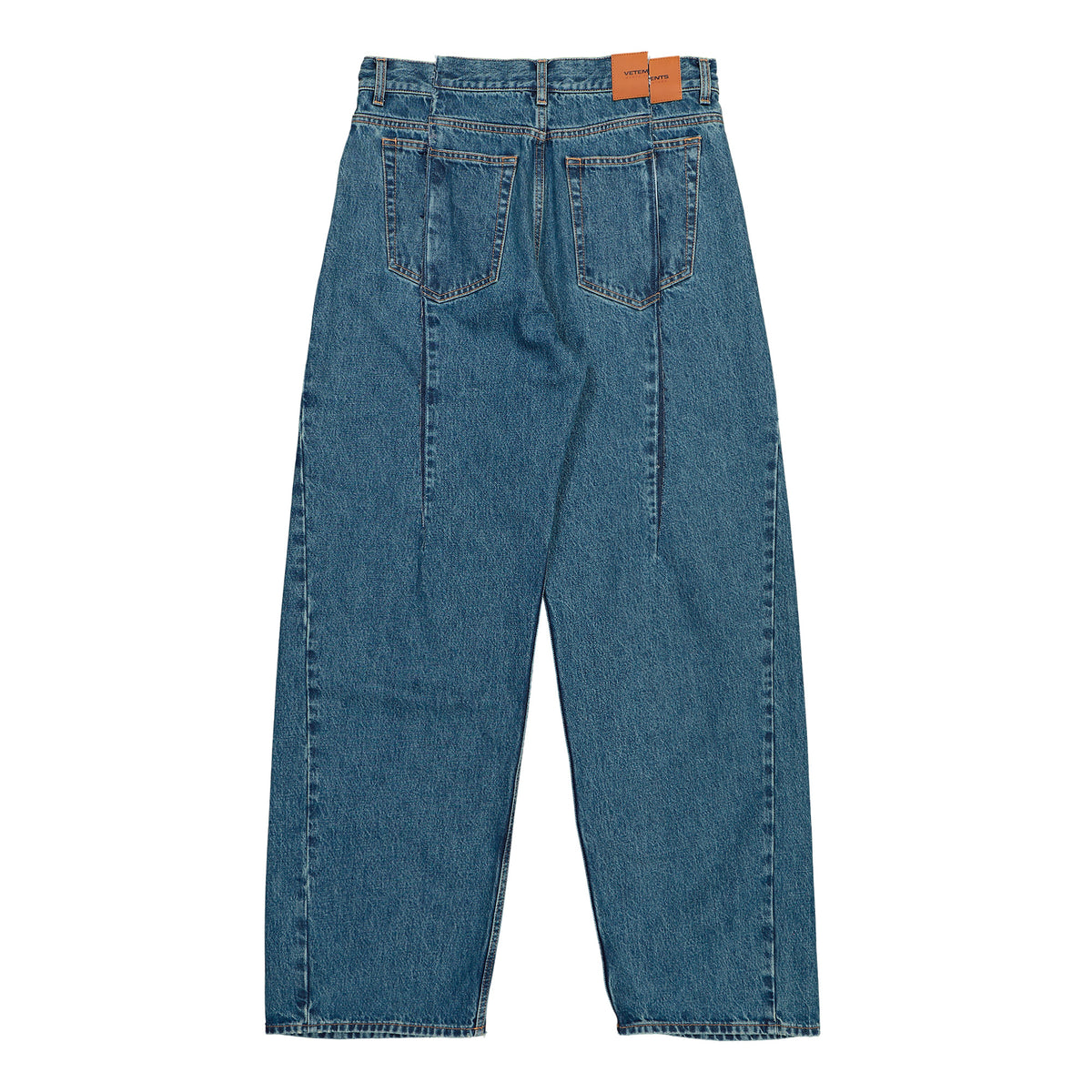 VETEMENTS Pinched Cut-Up Jeans Mid Blue Denim MH27DJ085BL Detail View 2 | GATE
