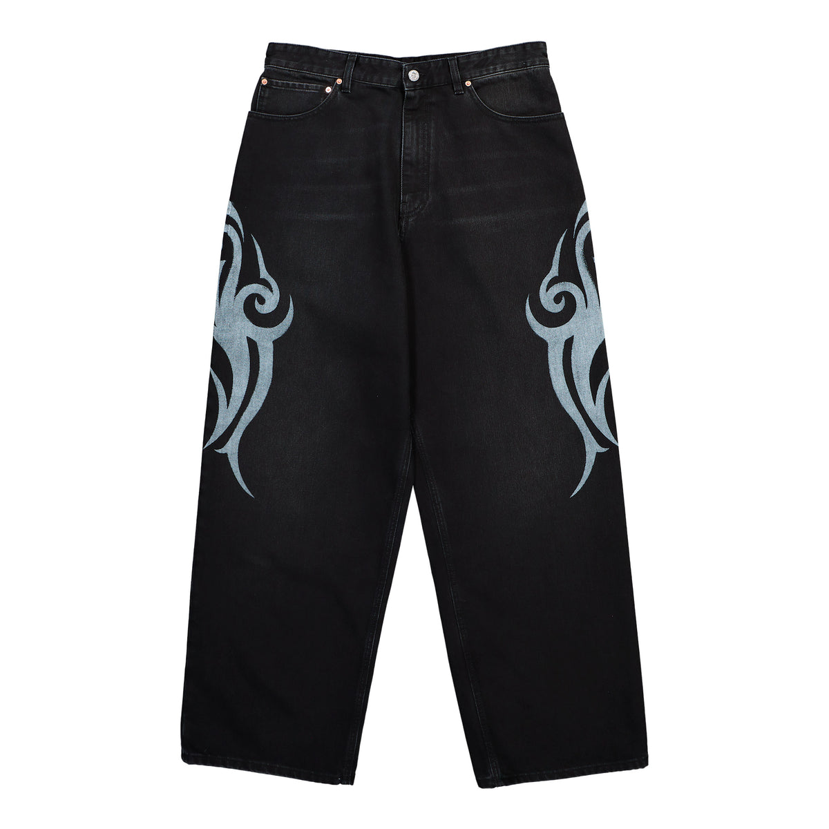 VETEMENTS Graffiti Tribal Baggy Jeans Vintage Black Denim MH27DJ090B Detail View 1 | GATE