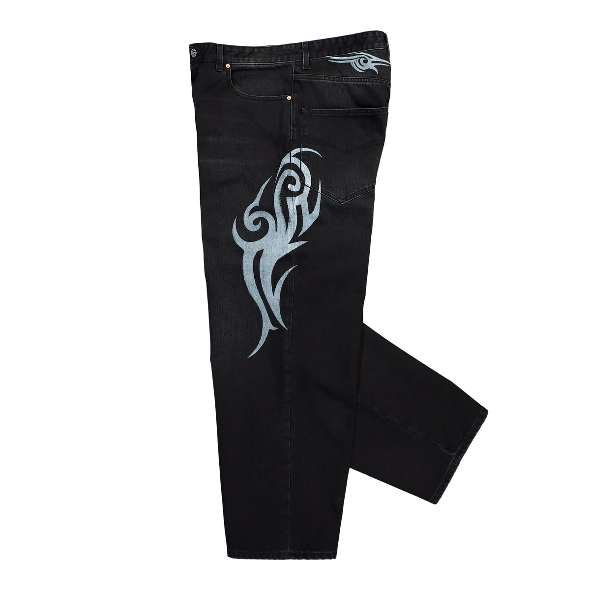 VETEMENTS Graffiti Tribal Baggy Jeans Vintage Black Denim MH27DJ090B Detail View 3 | GATE