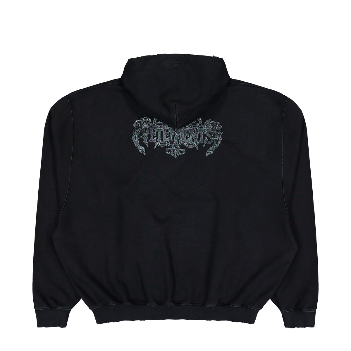 VETEMENTS Antihate Hoodie Washed Black Hoodies MH27HD201B Detail View 2 | GATE