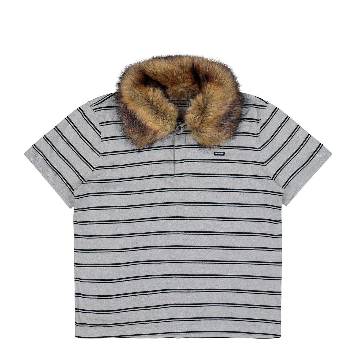 VETEMENTS Fitted Polo With Detachable Fur Collar Grey Melange / Black Stripes T-Shirts MH27PO175G Detail View 1 | GATE