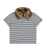VETEMENTS Fitted Polo With Detachable Fur Collar Grey Melange / Black Stripes T-Shirts MH27PO175G Detail View 1 | GATE