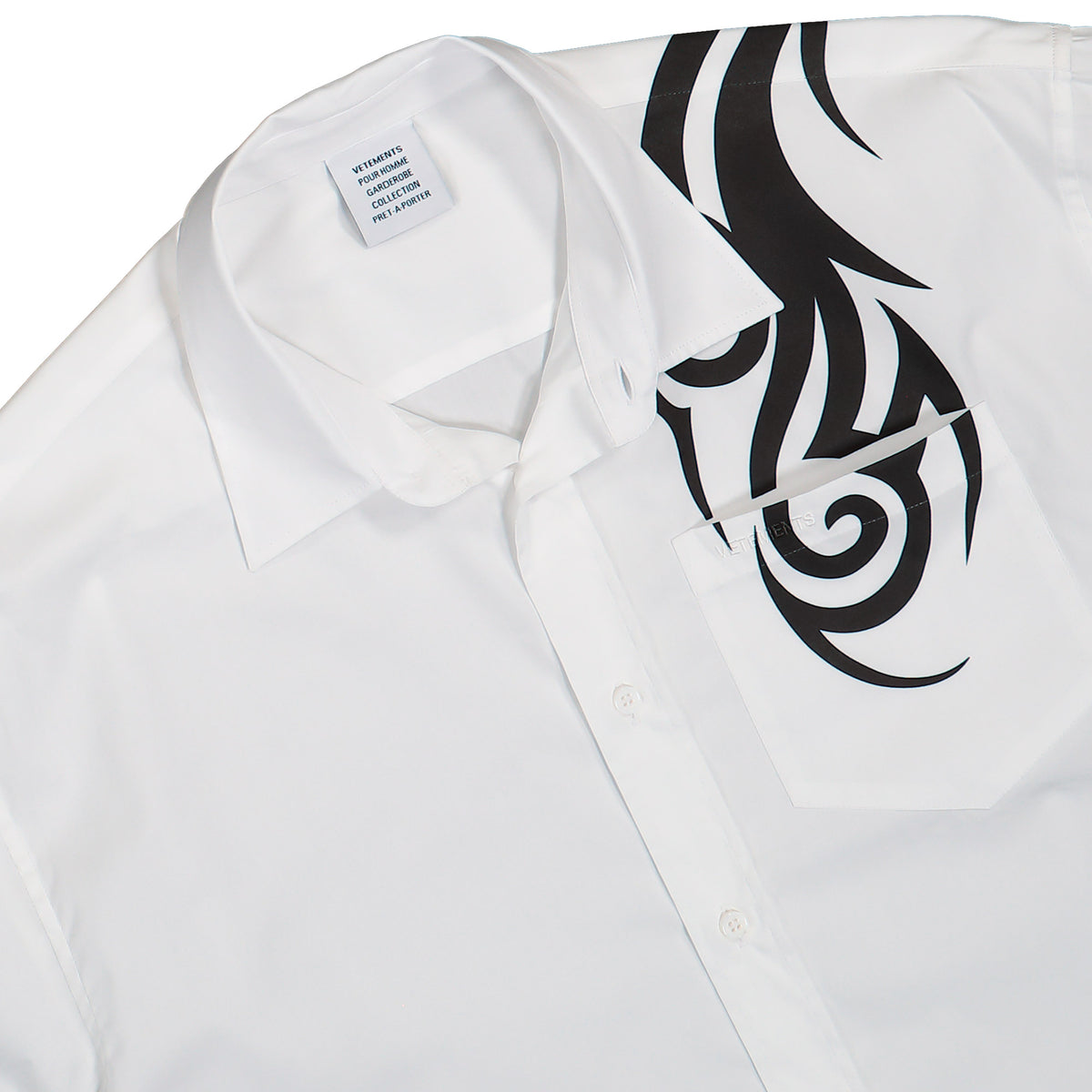 VETEMENTS Graffiti Tribal Shirt White / Black Shirts MH27SH052W Detail View 3 | GATE