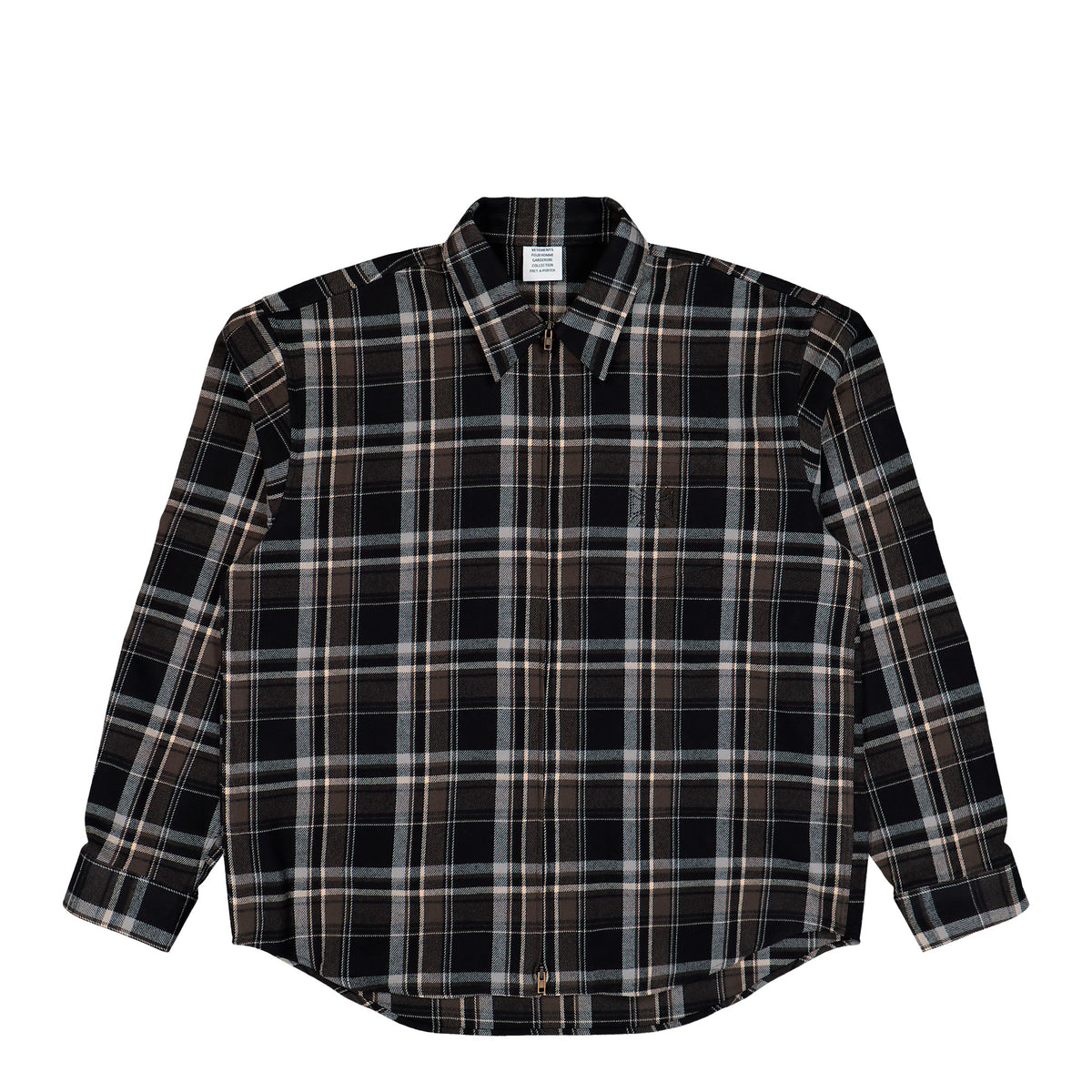 VETEMENTS Zip-Up Biker Cross Logo Flannel Shirt Black Check Shirts MH27SH062BC Detail View 1 | GATE