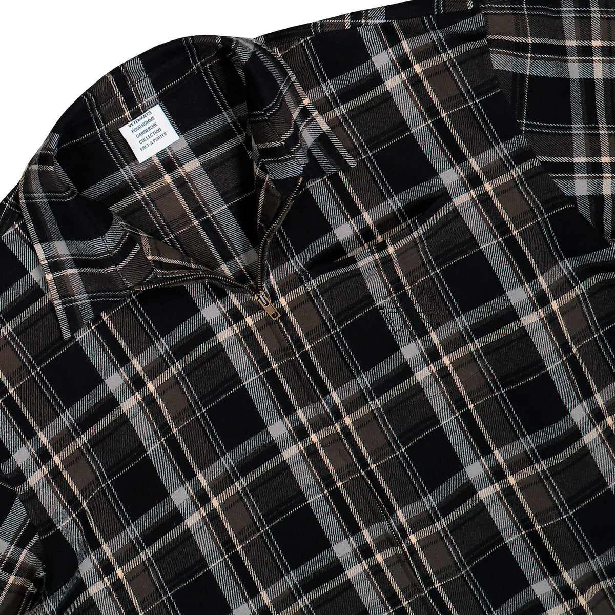 VETEMENTS Zip-Up Biker Cross Logo Flannel Shirt Black Check Shirts MH27SH062BC Detail View 3 | GATE