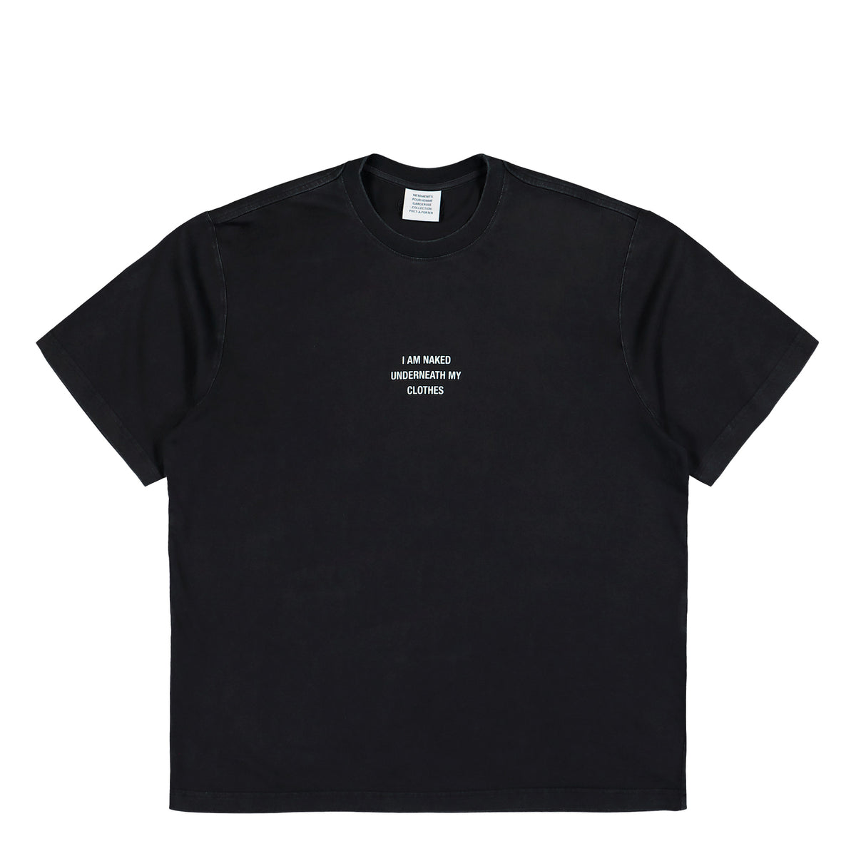 VETEMENTS I Am Naked Underneath My Clothes T-Shirt Washed Black T-Shirts MH27TR171B Detail View 1 | GATE