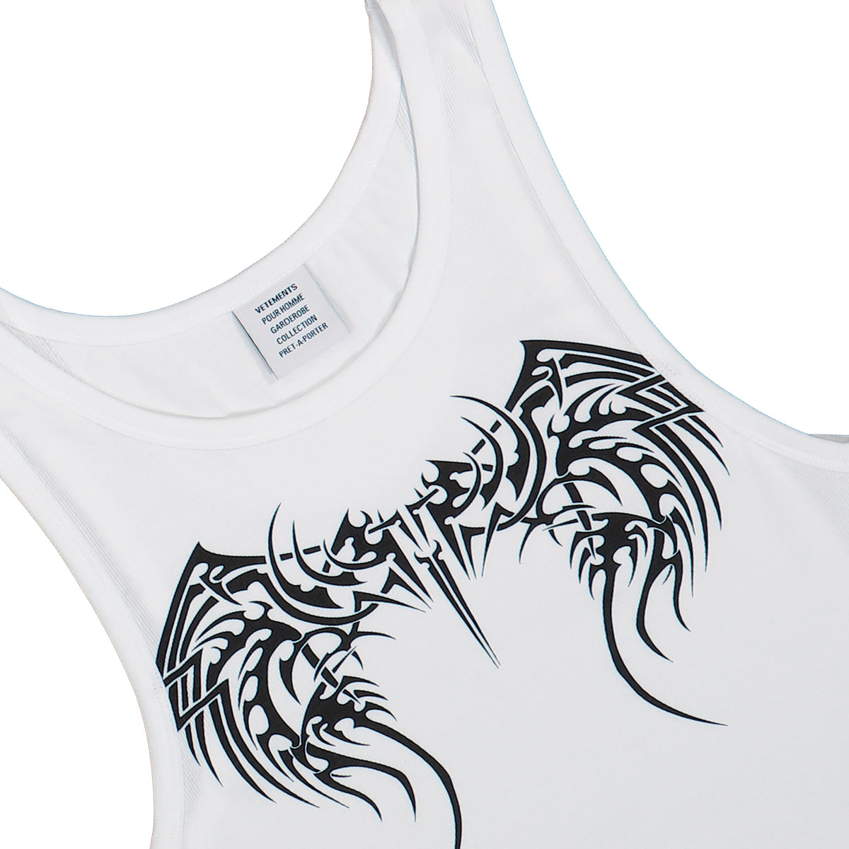 VETEMENTS Tribal Tattoo Tank Top White Tops MH27TT214W Detail View 3 | GATE
