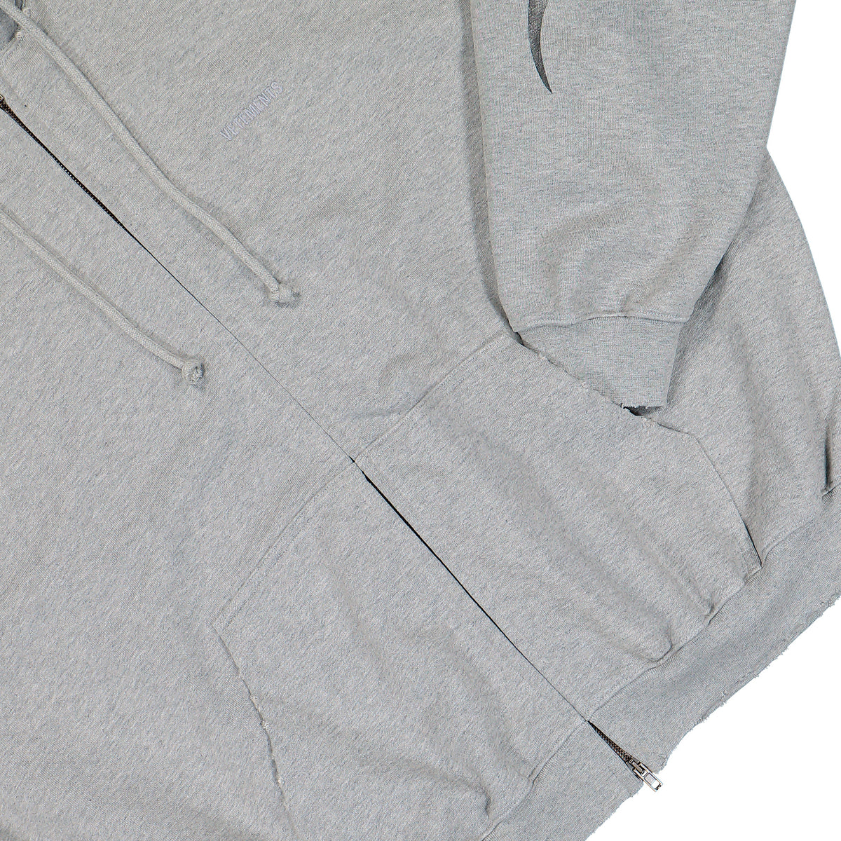 VETEMENTS Graffiti Tribal Zip-Up Hoodie Grey Melange Hoodies MH27ZU151G Detail View 4 | GATE