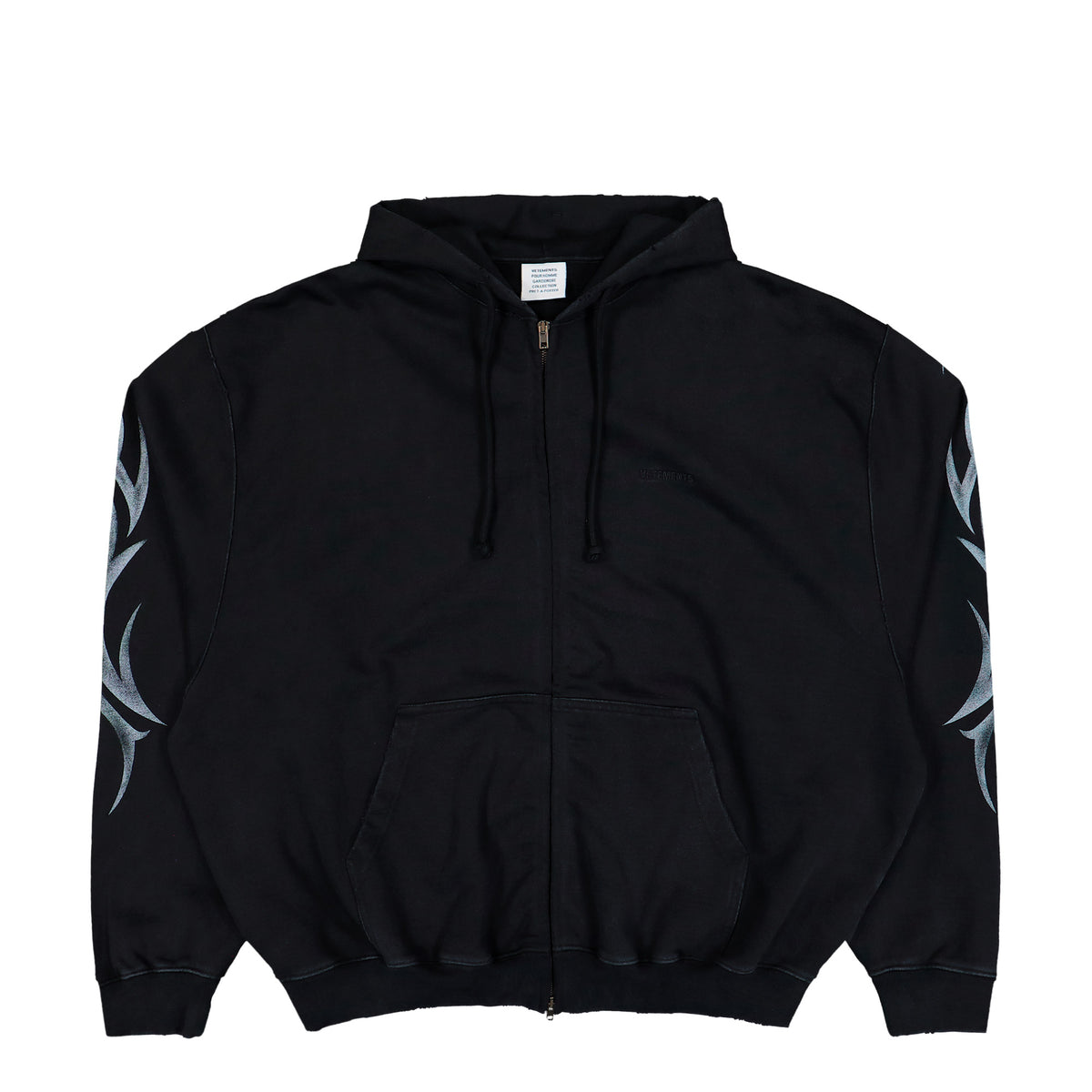 VETEMENTS Graffiti Tribal Zip-Up Hoodie Washed Black Hoodies MH27ZU154B Detail View 1 | GATE