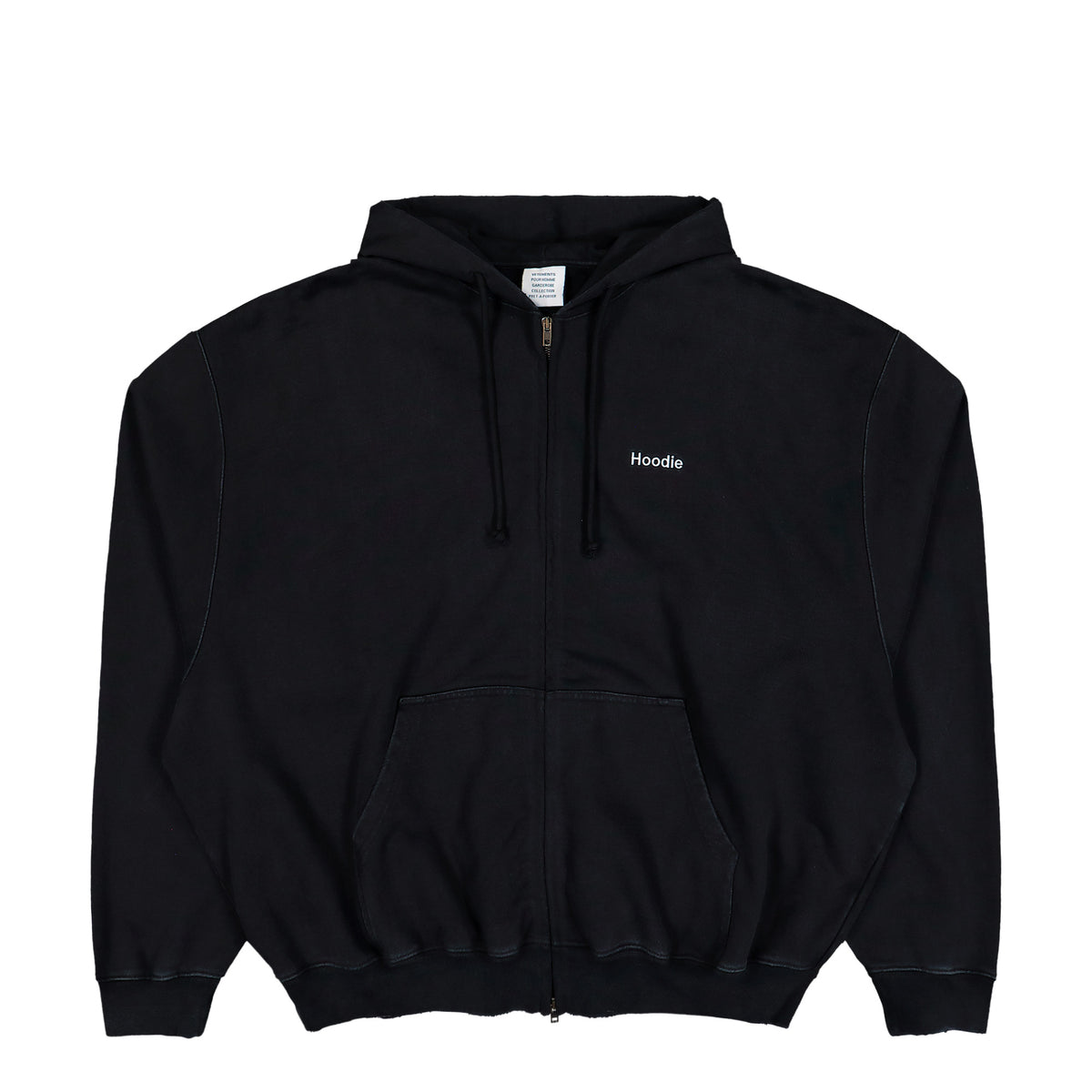 VETEMENTS Embroidered Definition Zip-Up Hoodie Washed Black Hoodies MH27ZU222B Detail View 1 | GATE