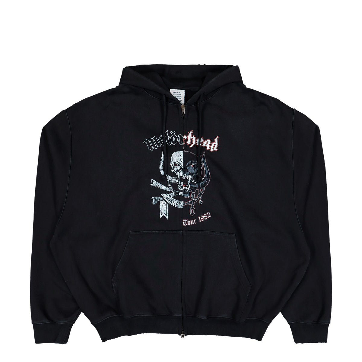 Motorhead x VETEMENTS Double Graphic Zip-Up Hoodie Washed Black Hoodies MH27ZU241B Detail View 1 | GATE