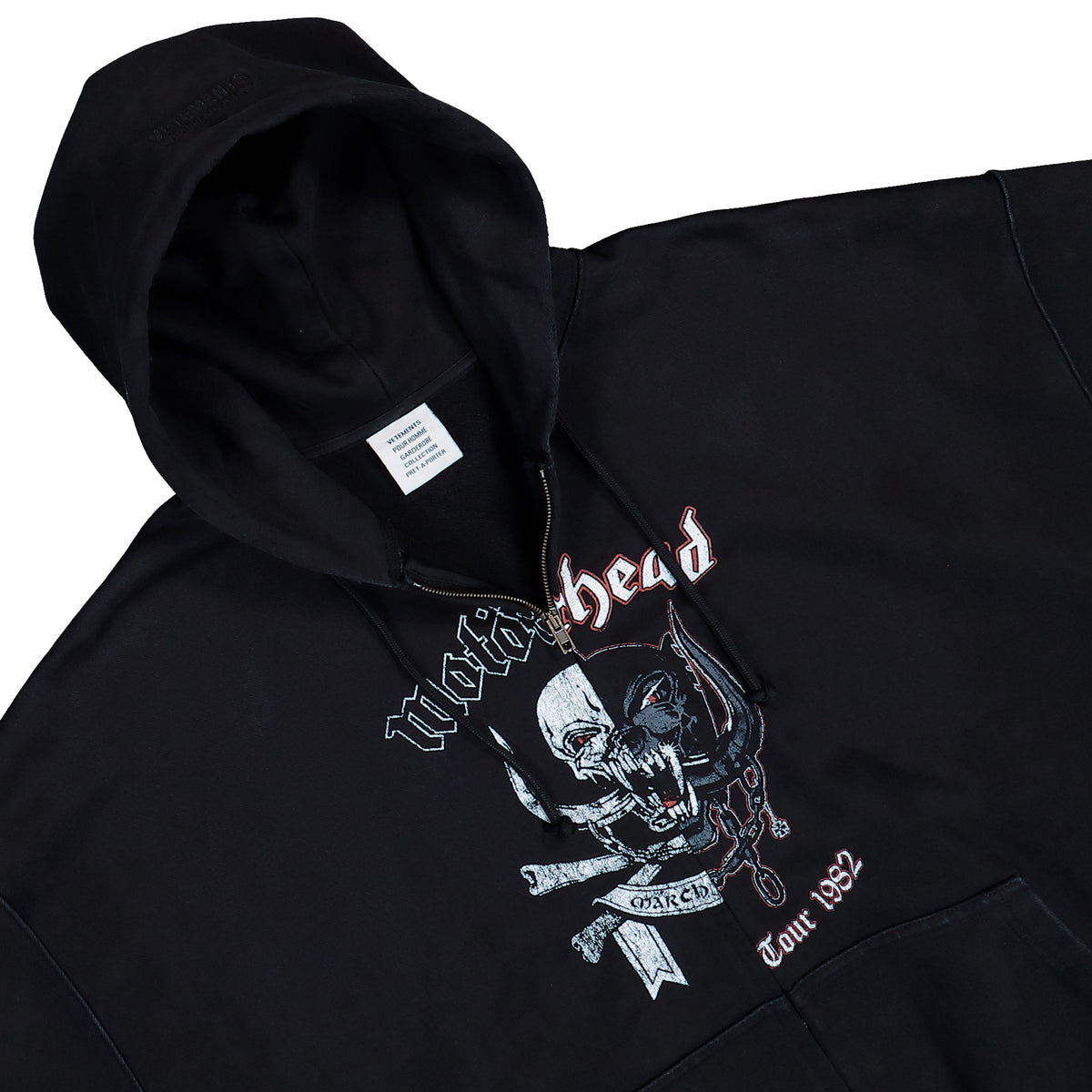 Motorhead x VETEMENTS Double Graphic Zip-Up Hoodie Washed Black Hoodies MH27ZU241B Detail View 3 | GATE